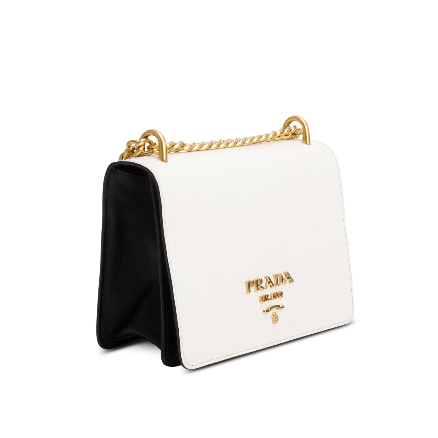 Prada White/Black Saffiano Lux Chain Shoulder Bag