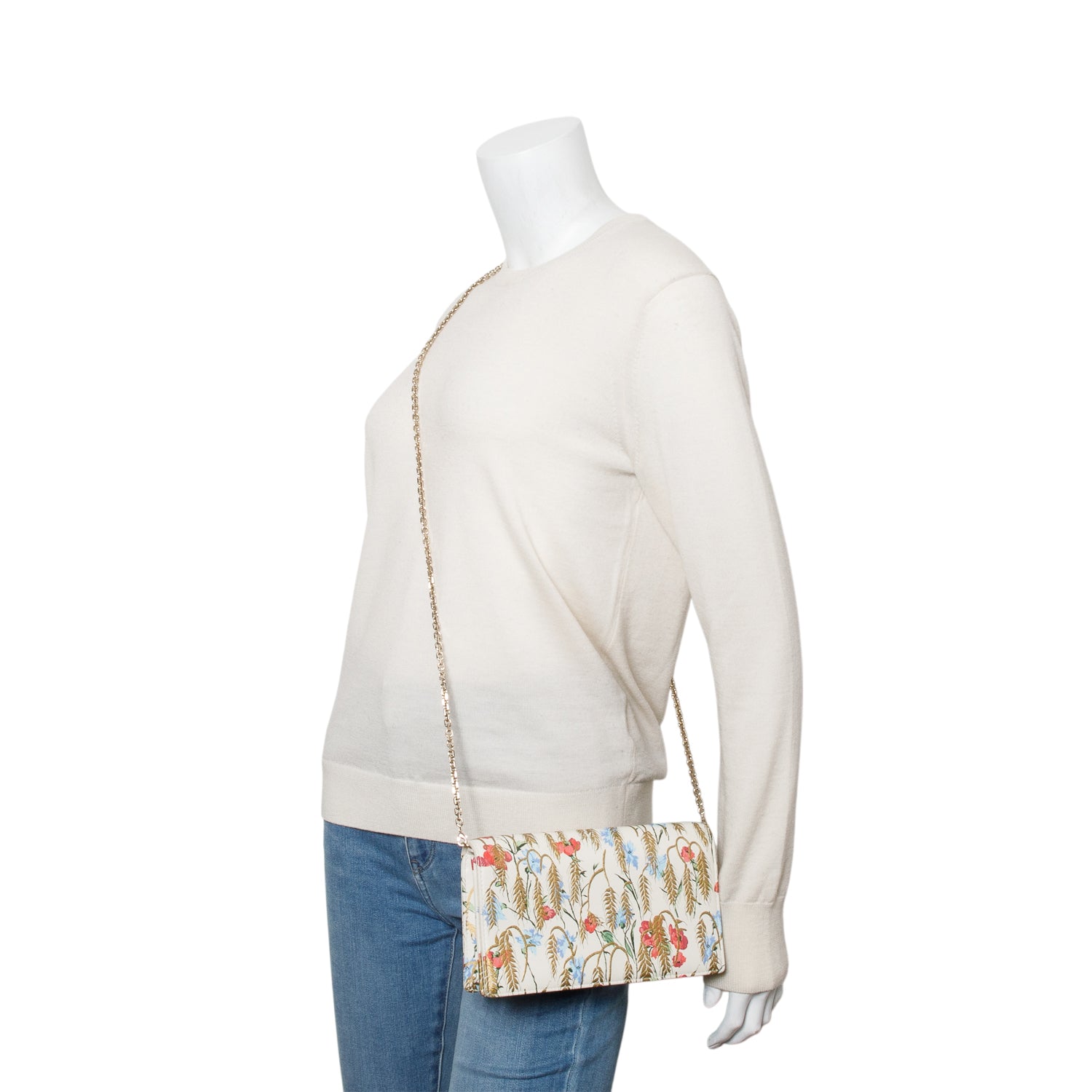 Christian Dior 2020 White Leather Hibiscus Lady Dior Wallet on Chain w/ Inserts