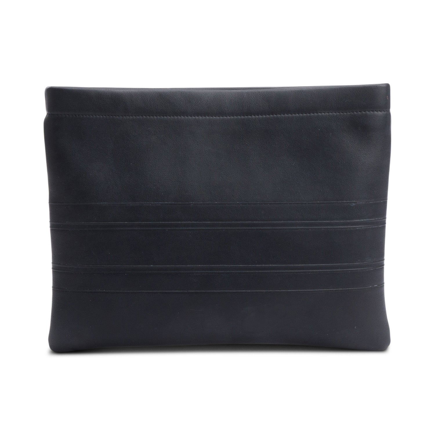 Christian Dior Black calfskin Leather Logo Strip Zip Pouch w/ Authenticity Card