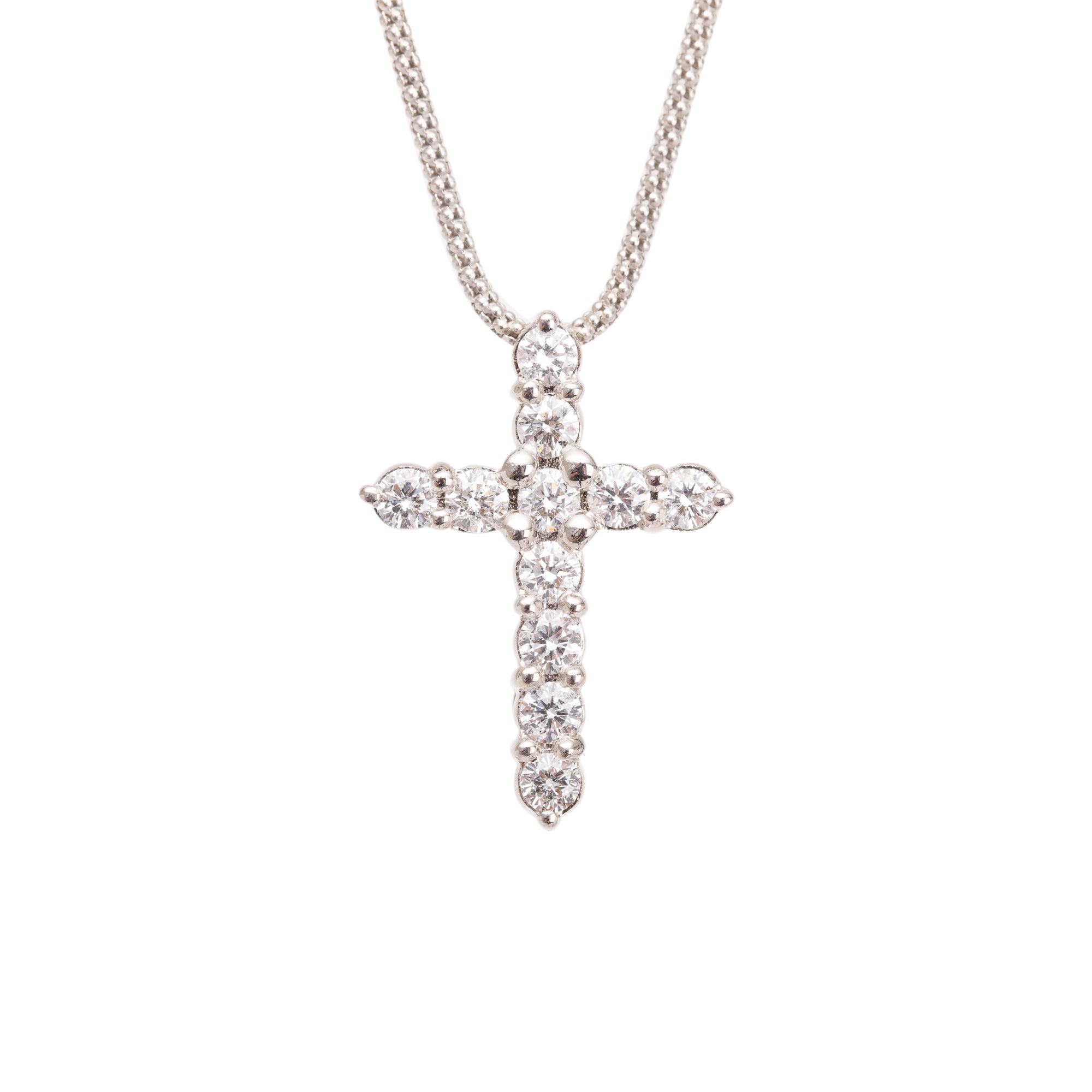 14-18k White Gold & Diamond Cross Pendant Necklace