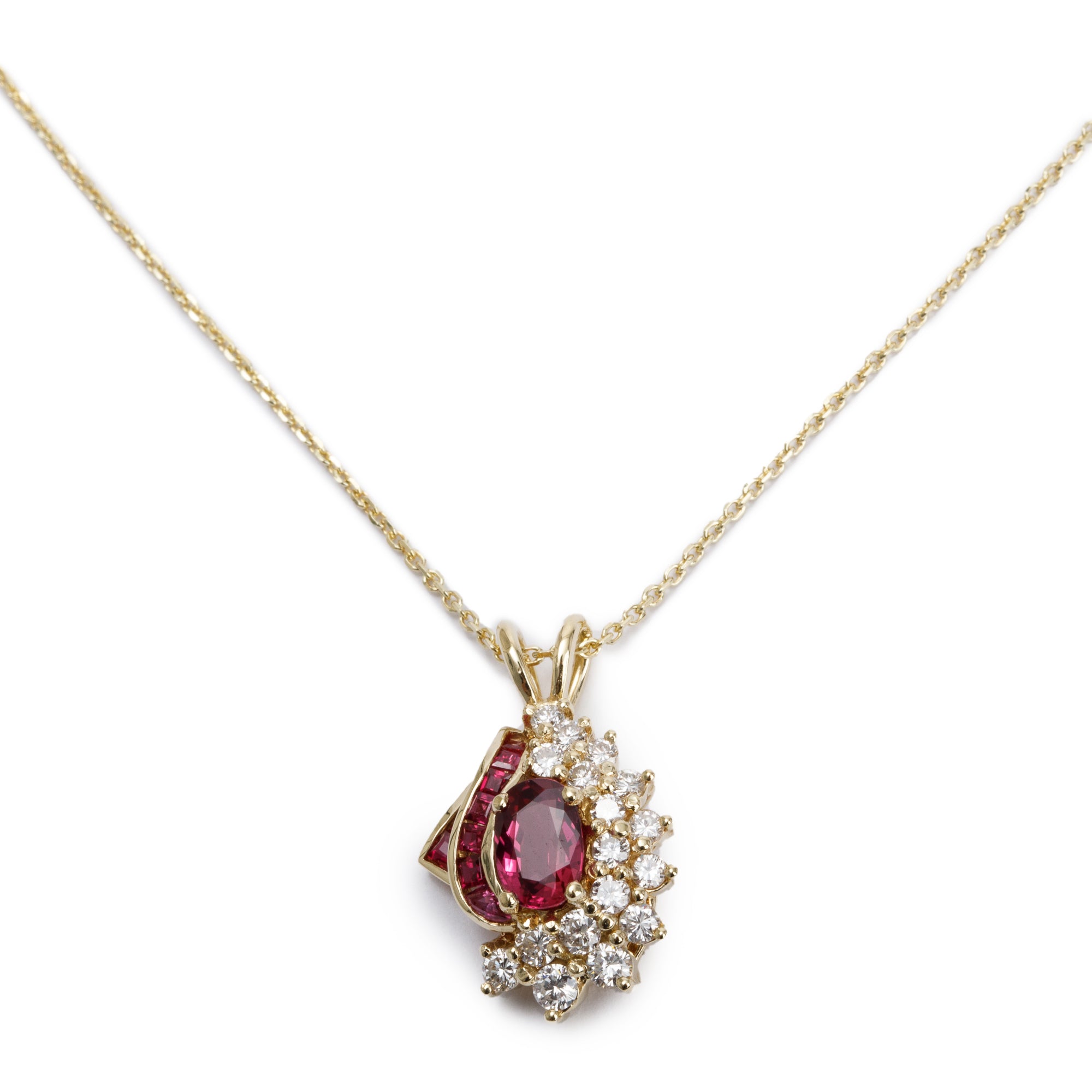 14-18k Yellow Gold Ruby & Diamond Pendant Necklace