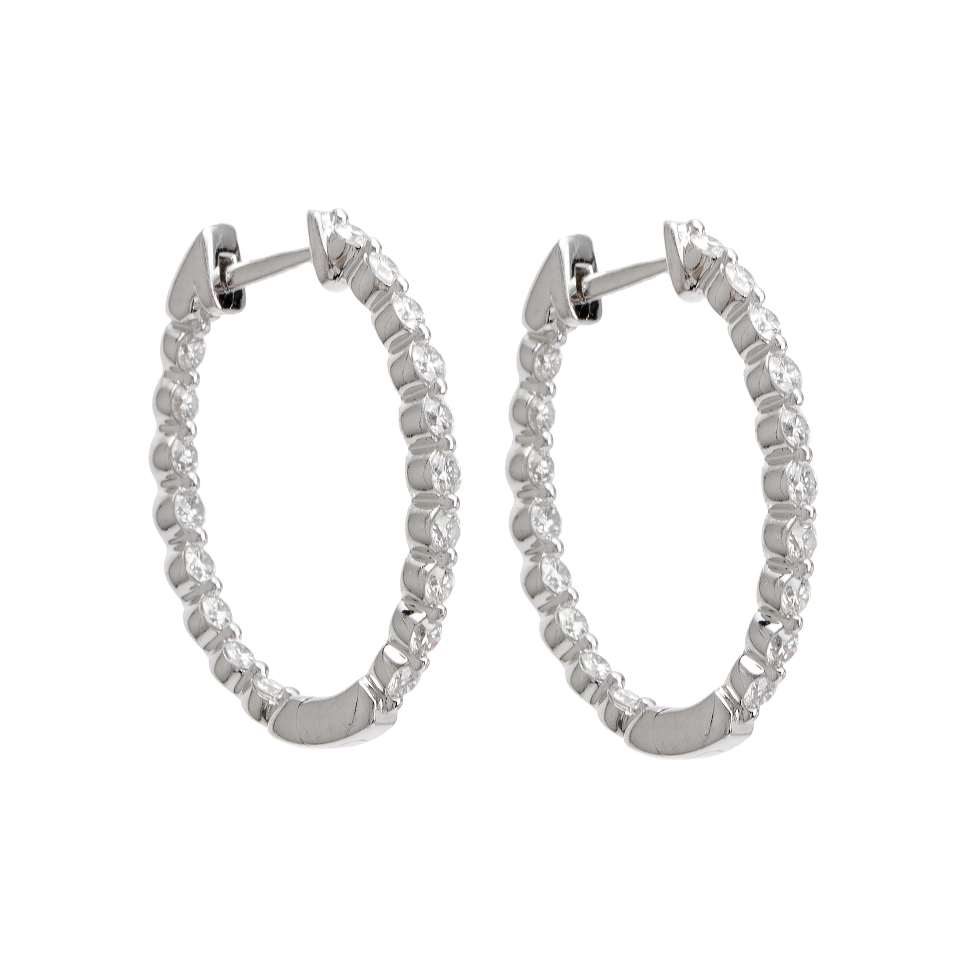 14k White Gold 1.29 tcw. Diamond Hoop Earrings