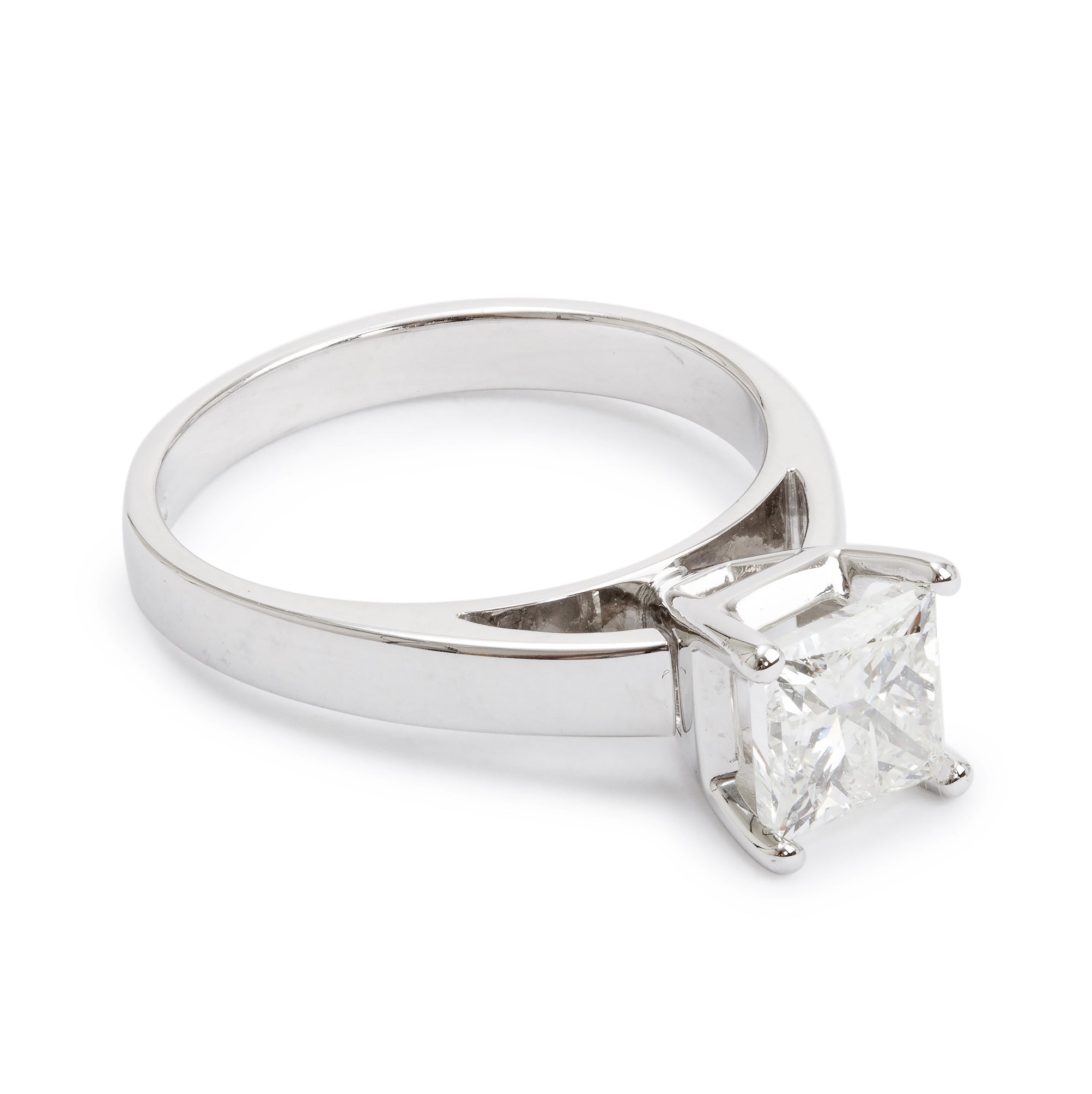 14k White Gold 1.51 ct. Princess Cut Solitaire Diamond Engagement Ring, Size 7