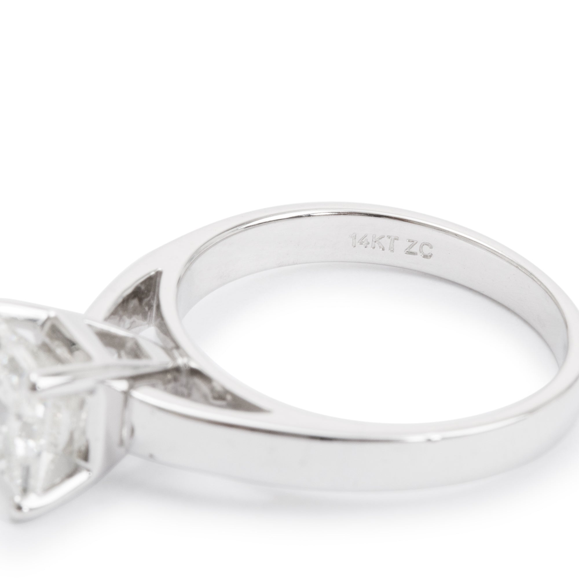 14k White Gold 1.51 ct. Princess Cut Solitaire Diamond Engagement Ring, Size 7