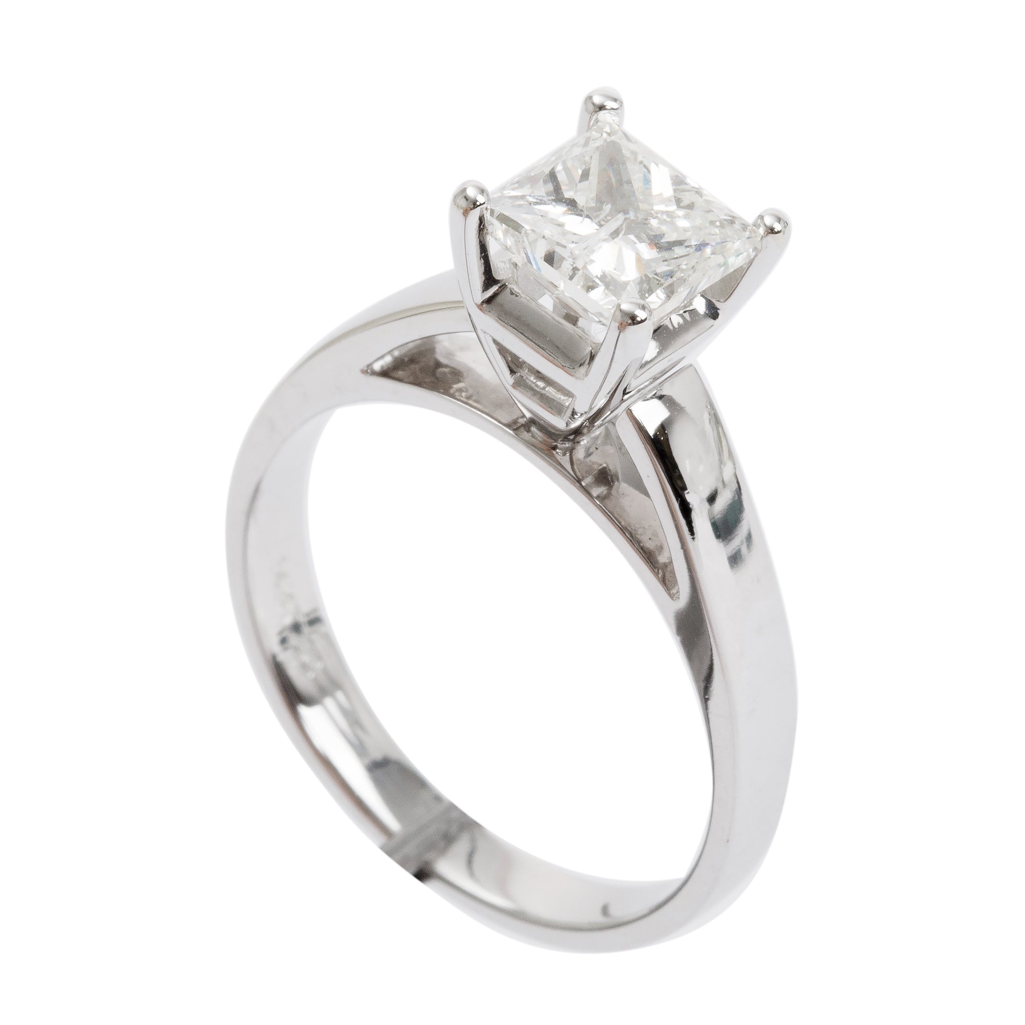 14k White Gold 1.51 ct. Princess Cut Solitaire Diamond Engagement Ring, Size 7