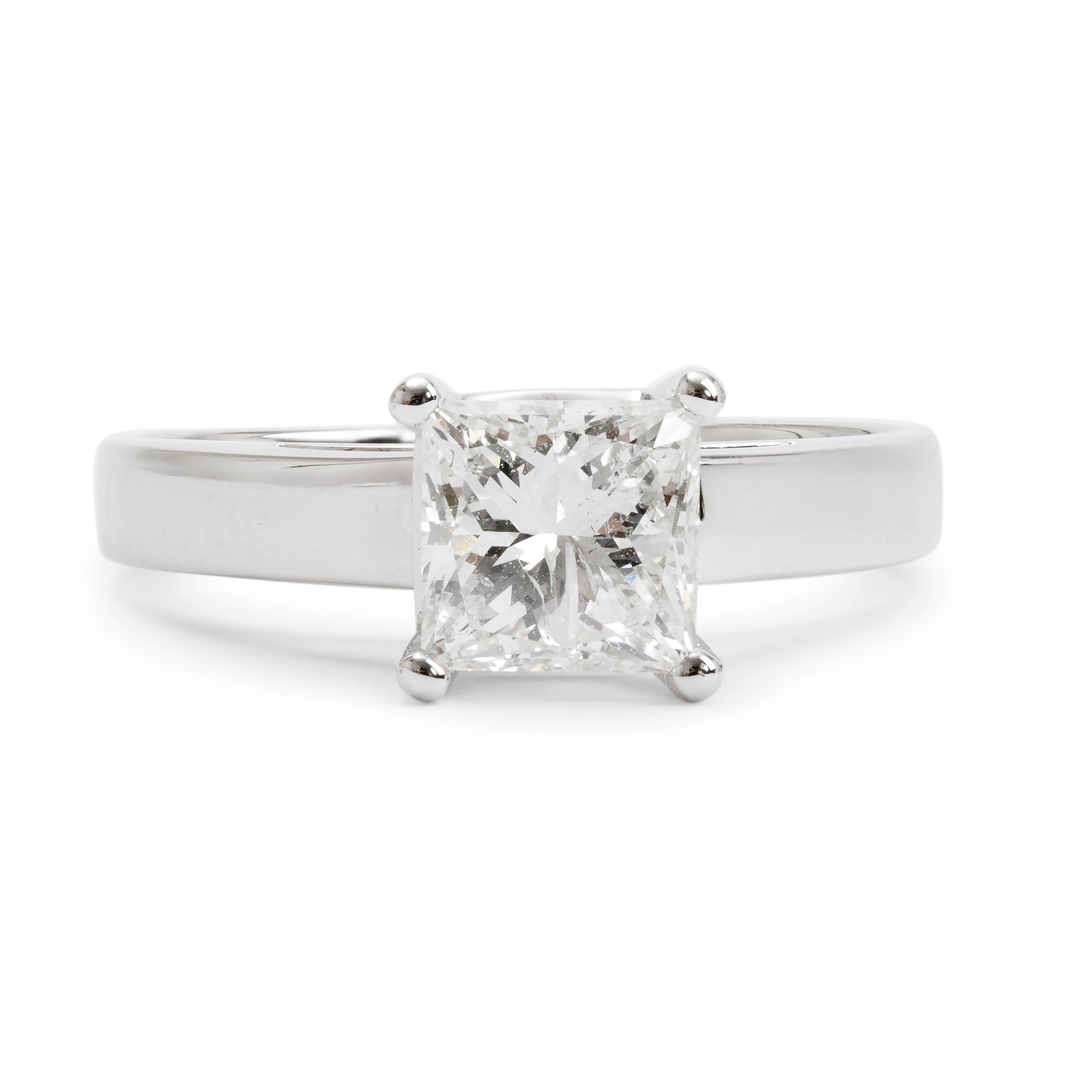 14k White Gold 1.51 ct. Princess Cut Solitaire Diamond Engagement Ring, Size 7