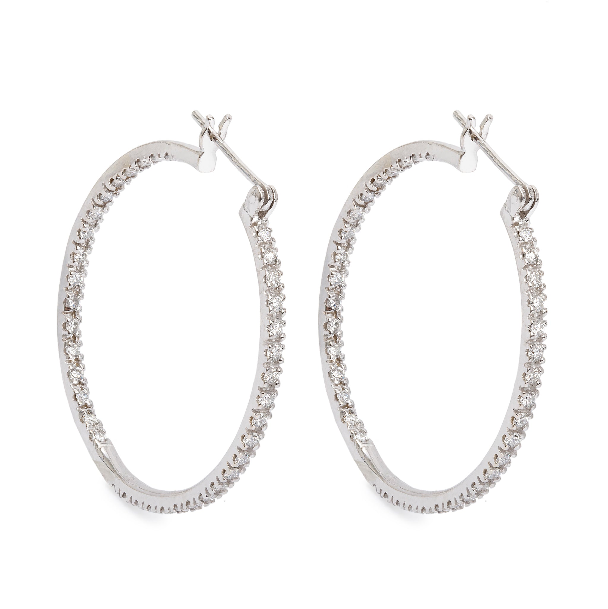 14k White Gold 1.52 tcw. Diamond 36 MM Hoop Earrings