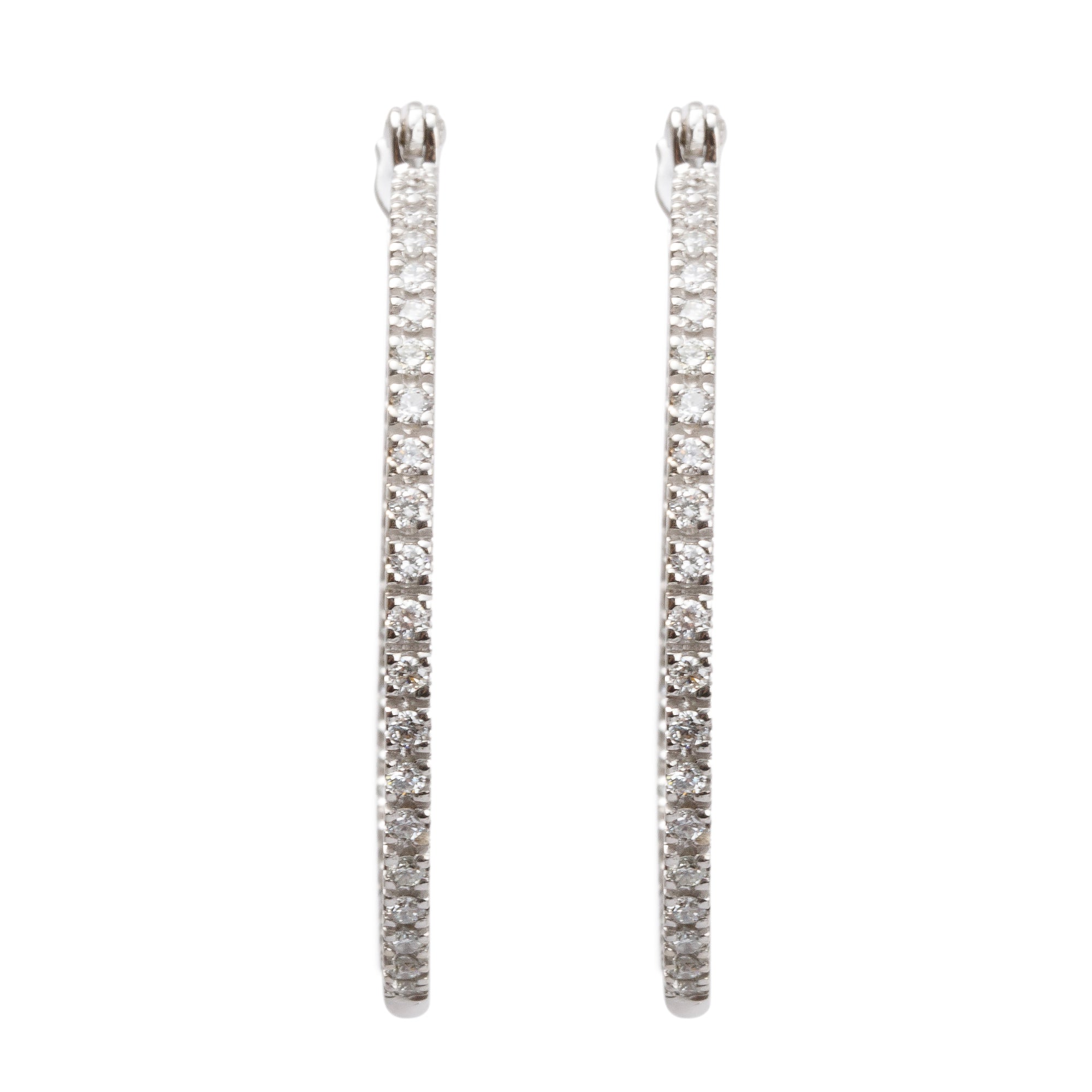 14k White Gold 1.52 tcw. Diamond 36 MM Hoop Earrings