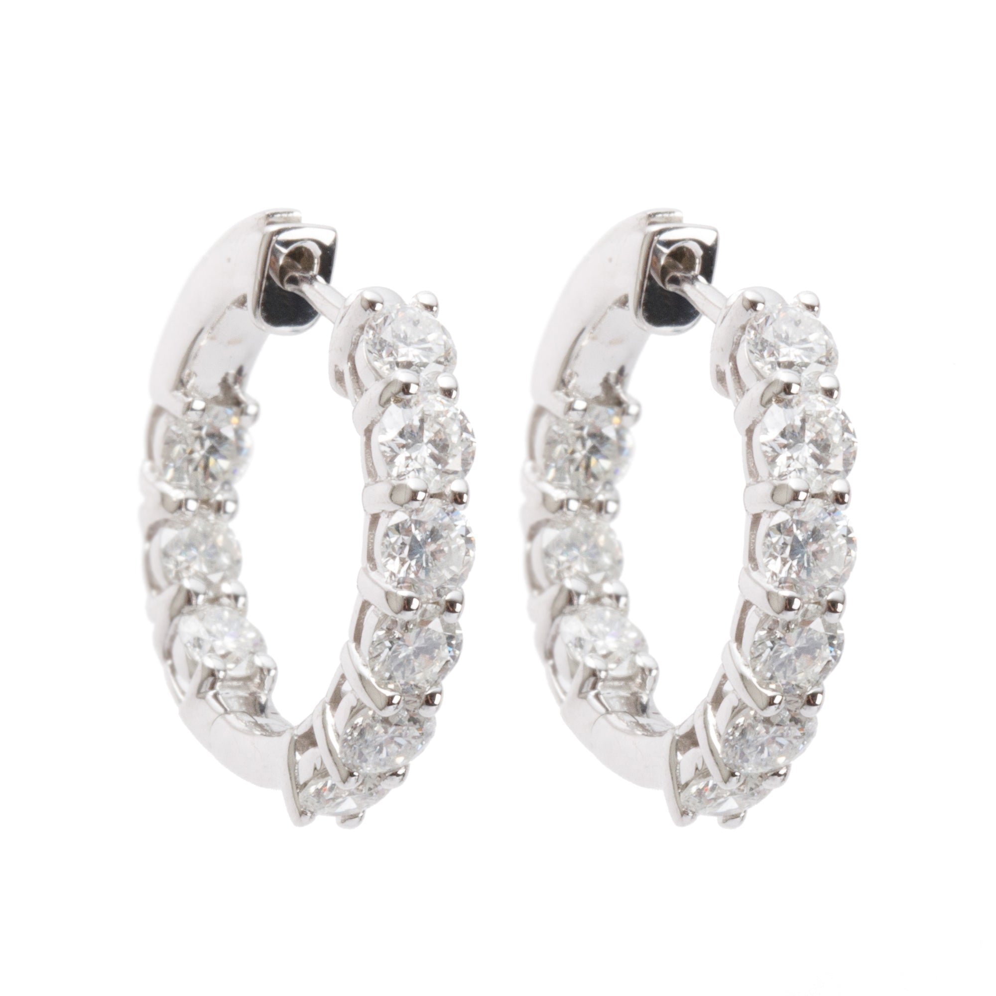 14k White Gold 2.25 tcw. Diamond Hoop Earrings