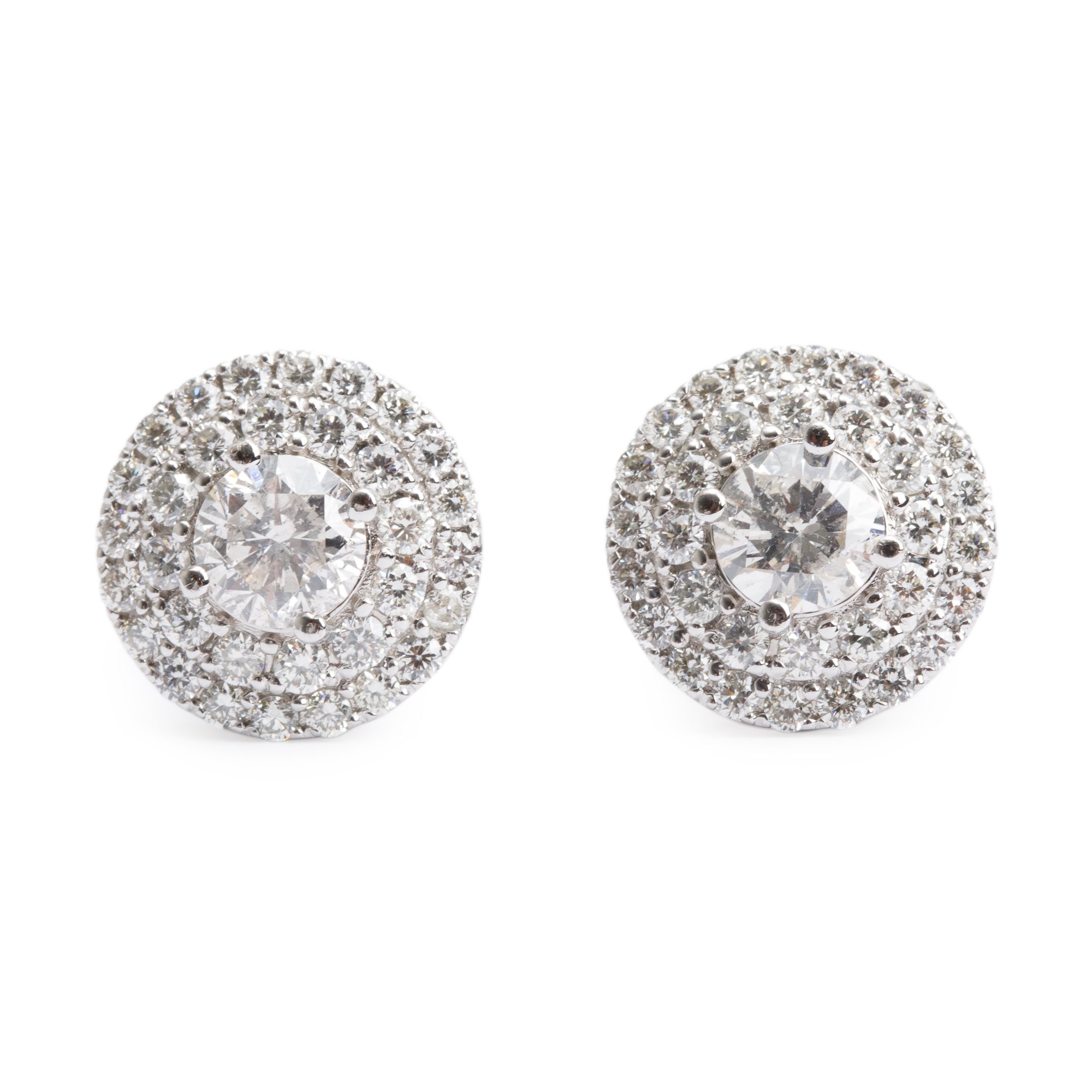 14k White Gold 3.00 tcw. Cluster Diamond Stud Earrings