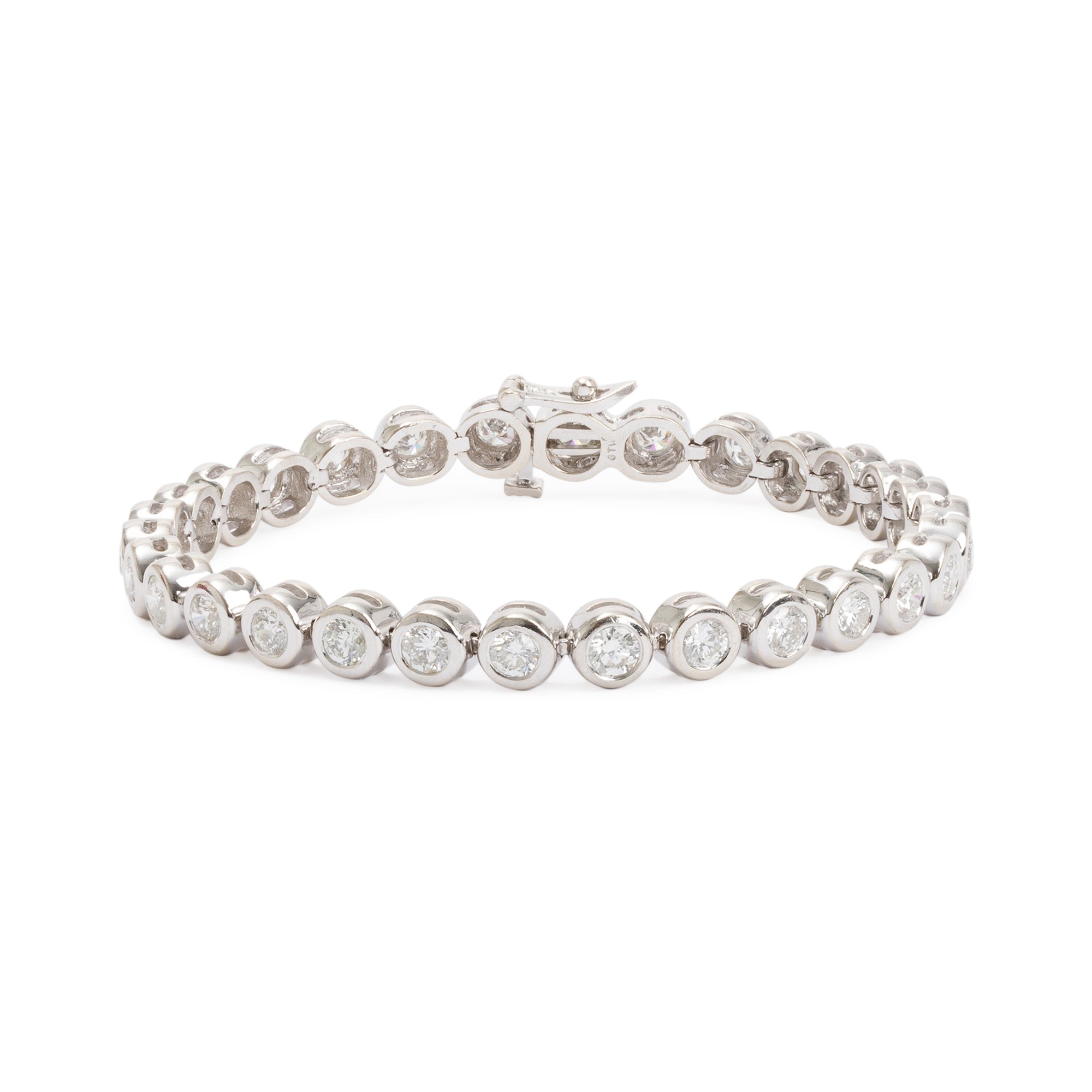 14k White Gold 5.01 tcw. Diamond Round Link Tennis Bracelet