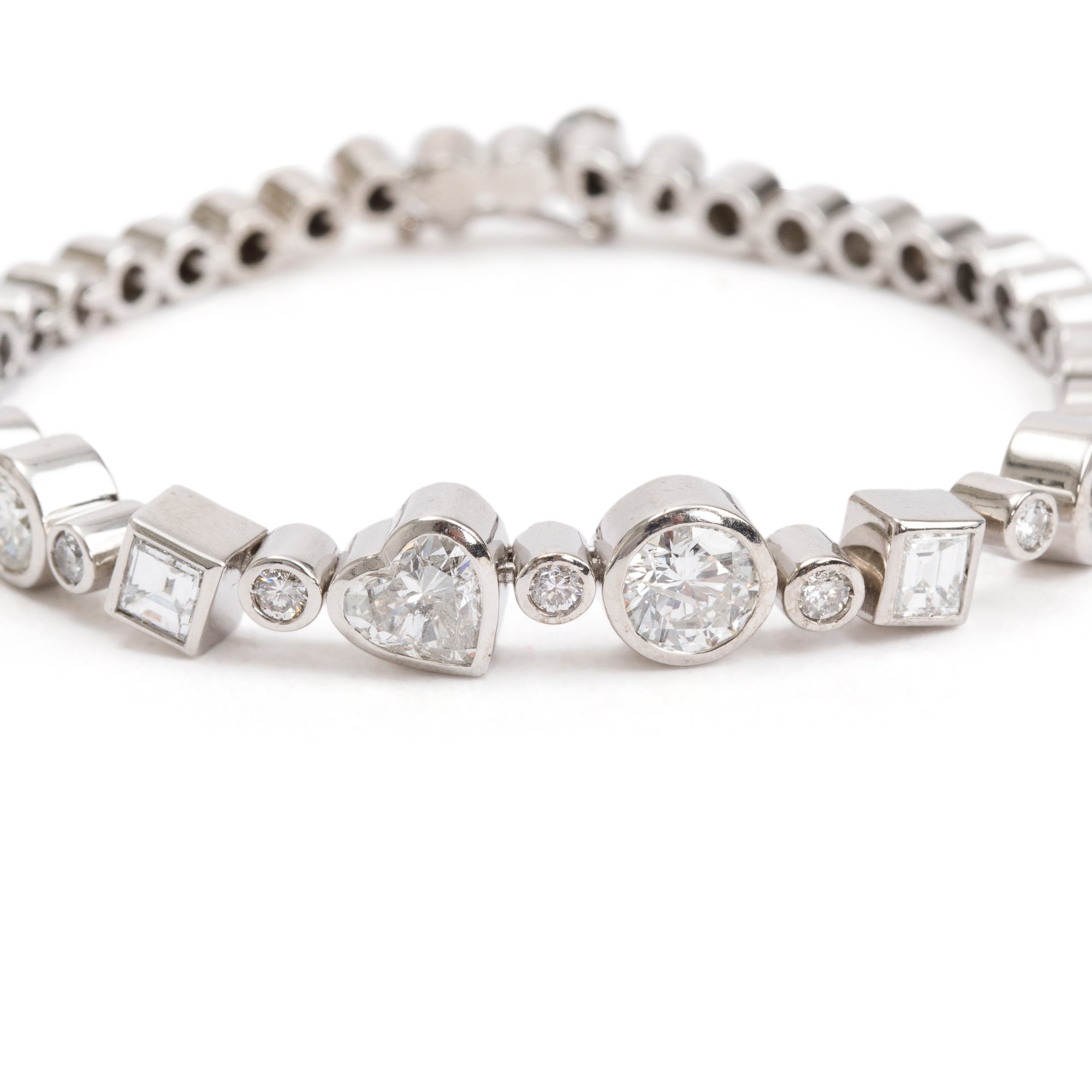 14k White Gold 6.51 tcw. Multi Shaped Diamond Tennis Bracelet