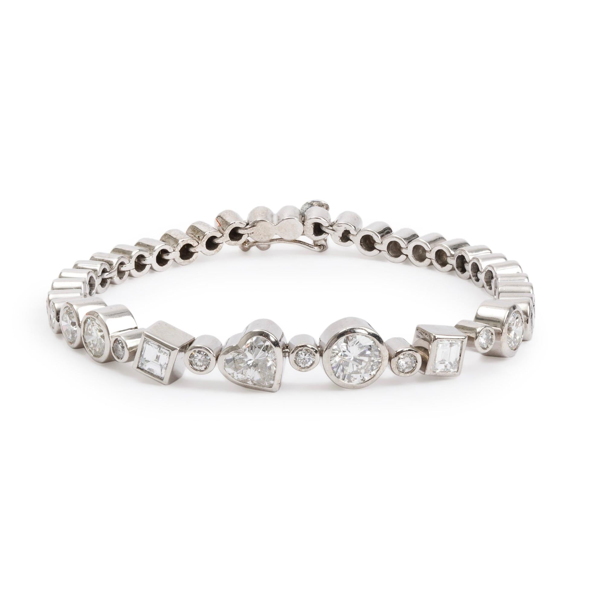 14k White Gold 6.51 tcw. Multi Shaped Diamond Tennis Bracelet