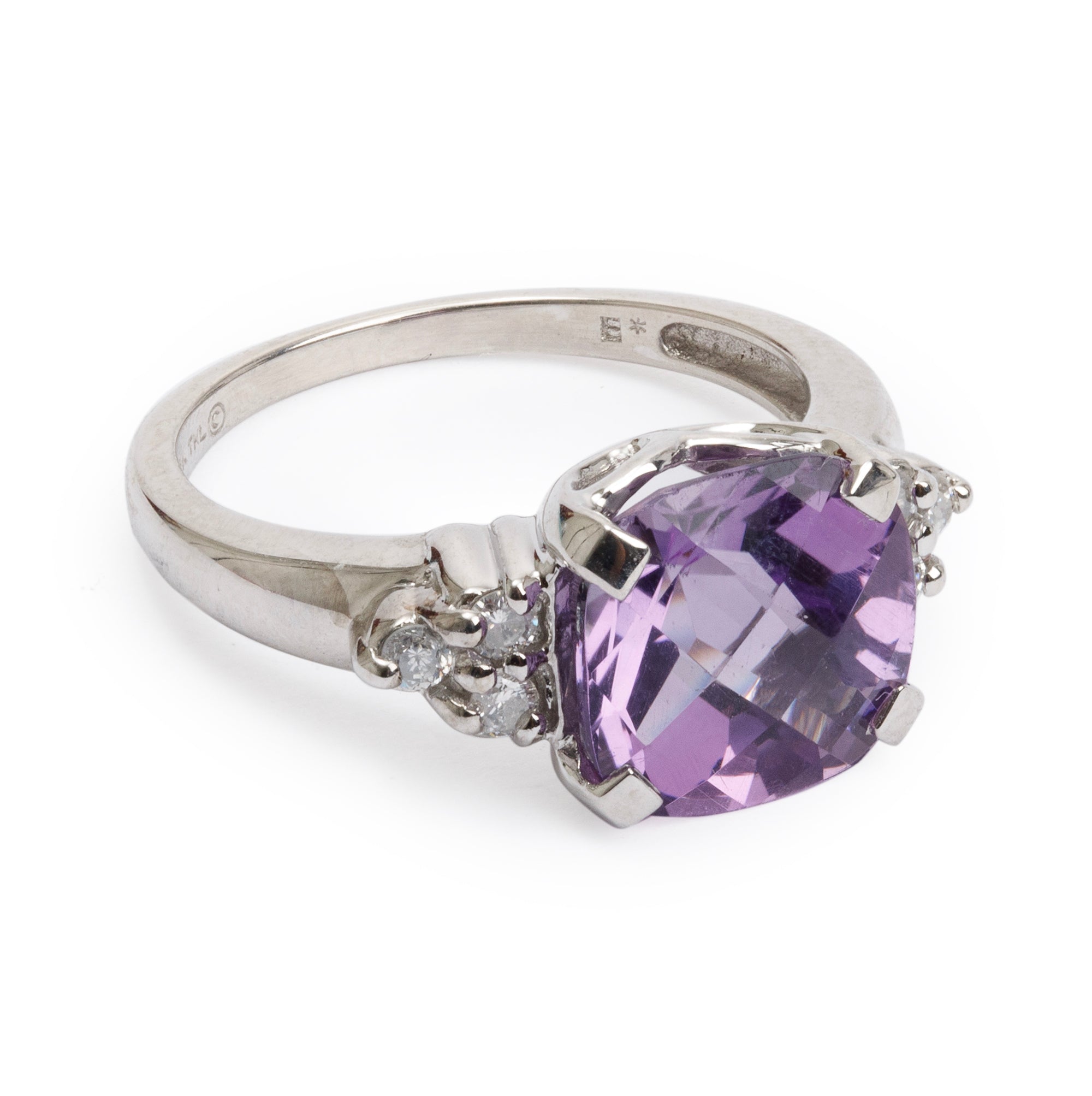 14k White Gold Amethyst & Diamond Cocktail Ring, Size 6.75