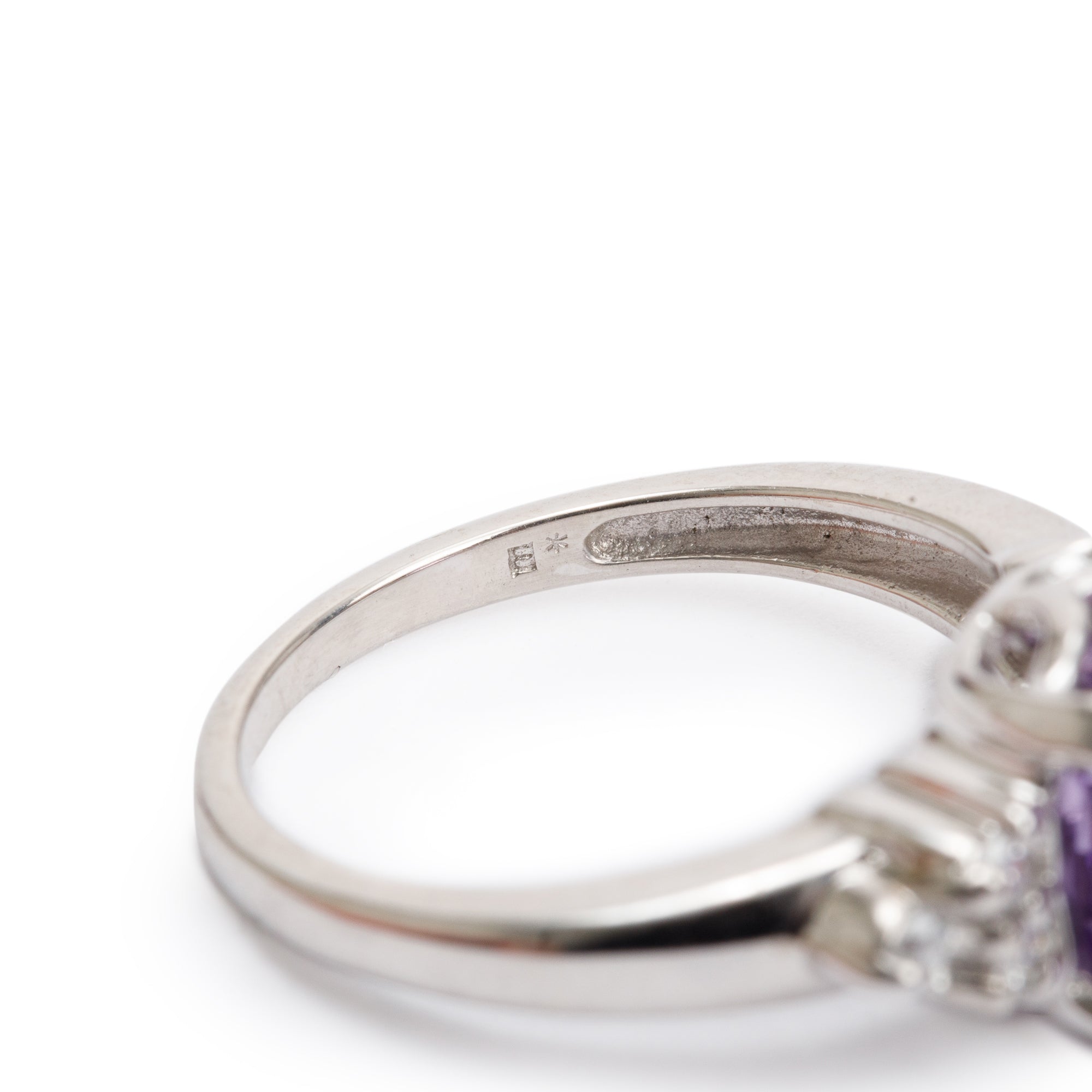 14k White Gold Amethyst & Diamond Cocktail Ring, Size 6.75