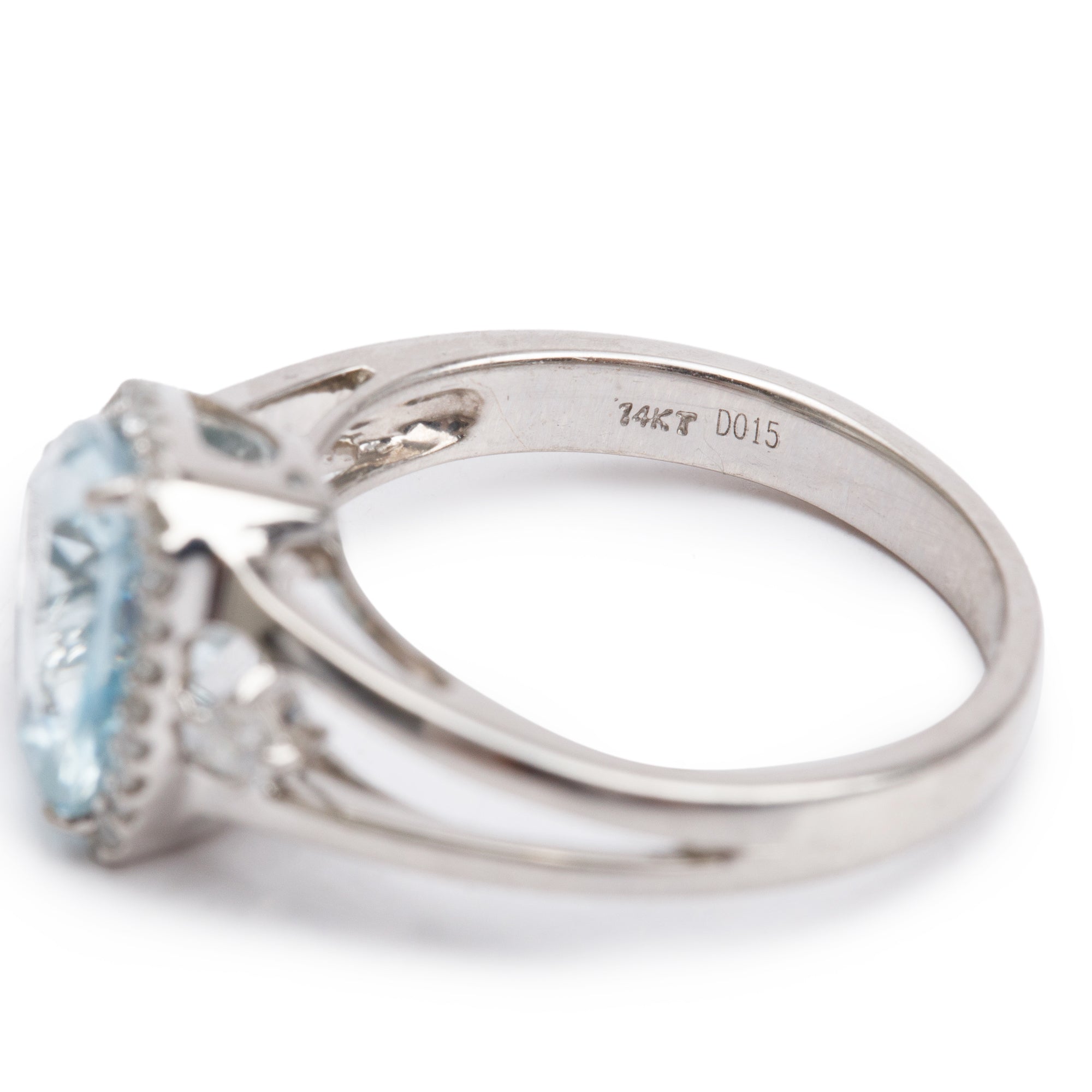 14k White Gold Aquamarine & Diamond Cocktail Ring, Size 5