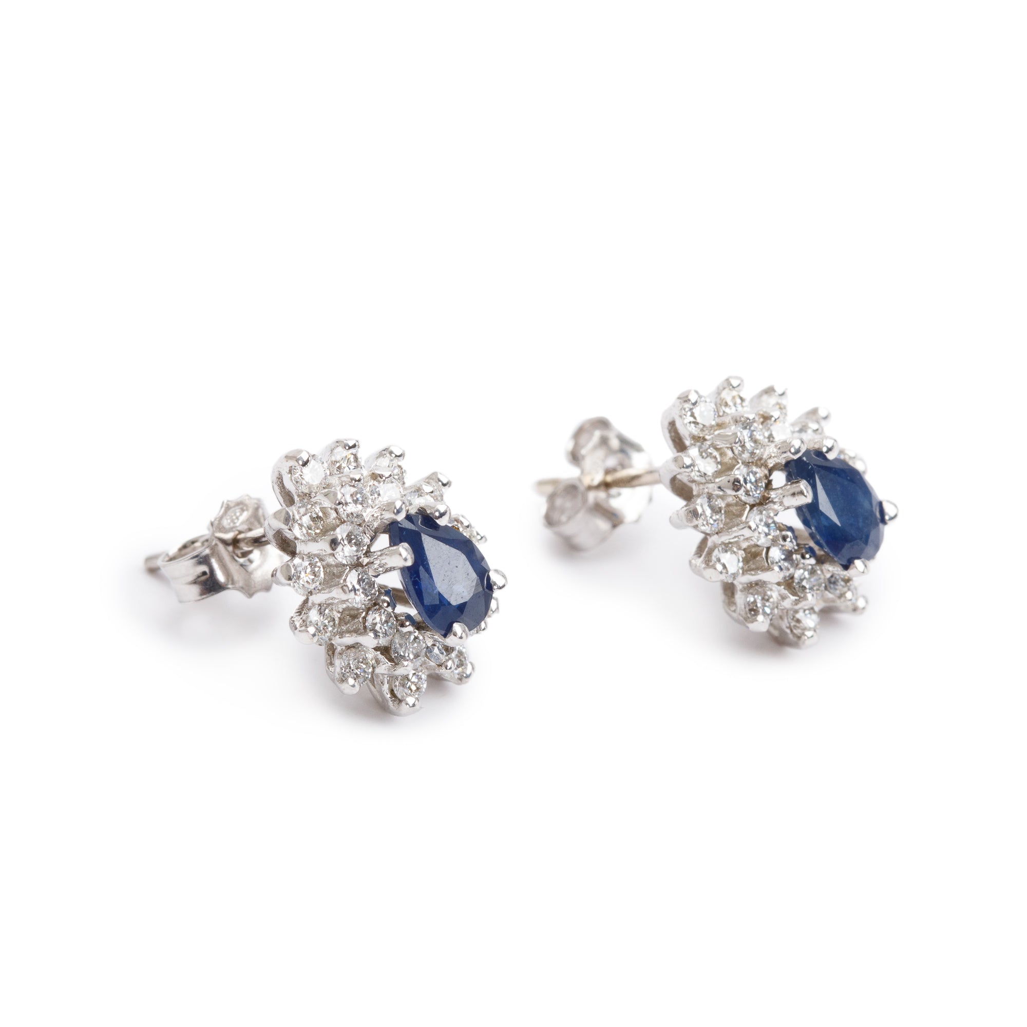 14k White Gold Blue Sapphire & Diamond Earrings