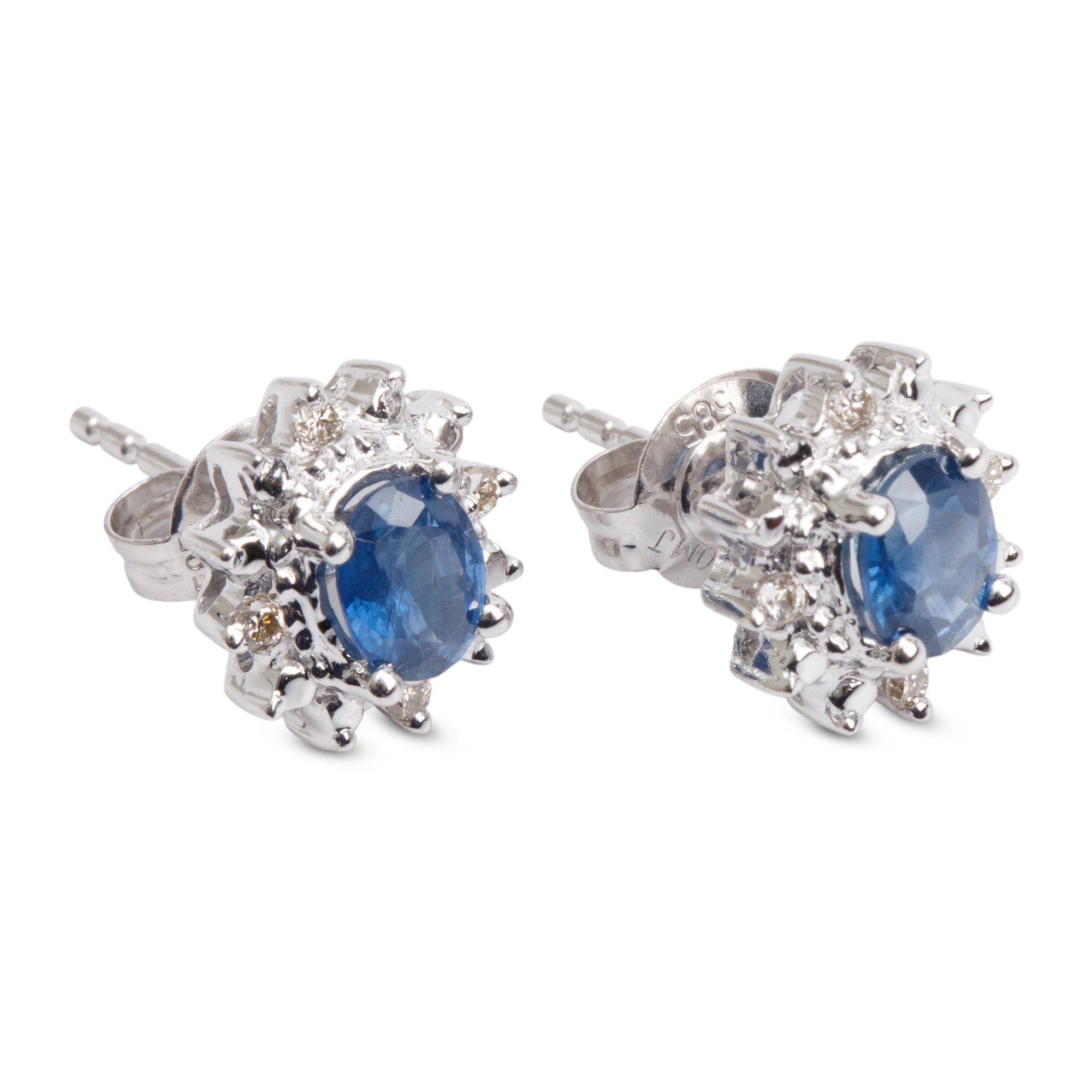 14k White Gold Blue Sapphire & Diamond Earrings