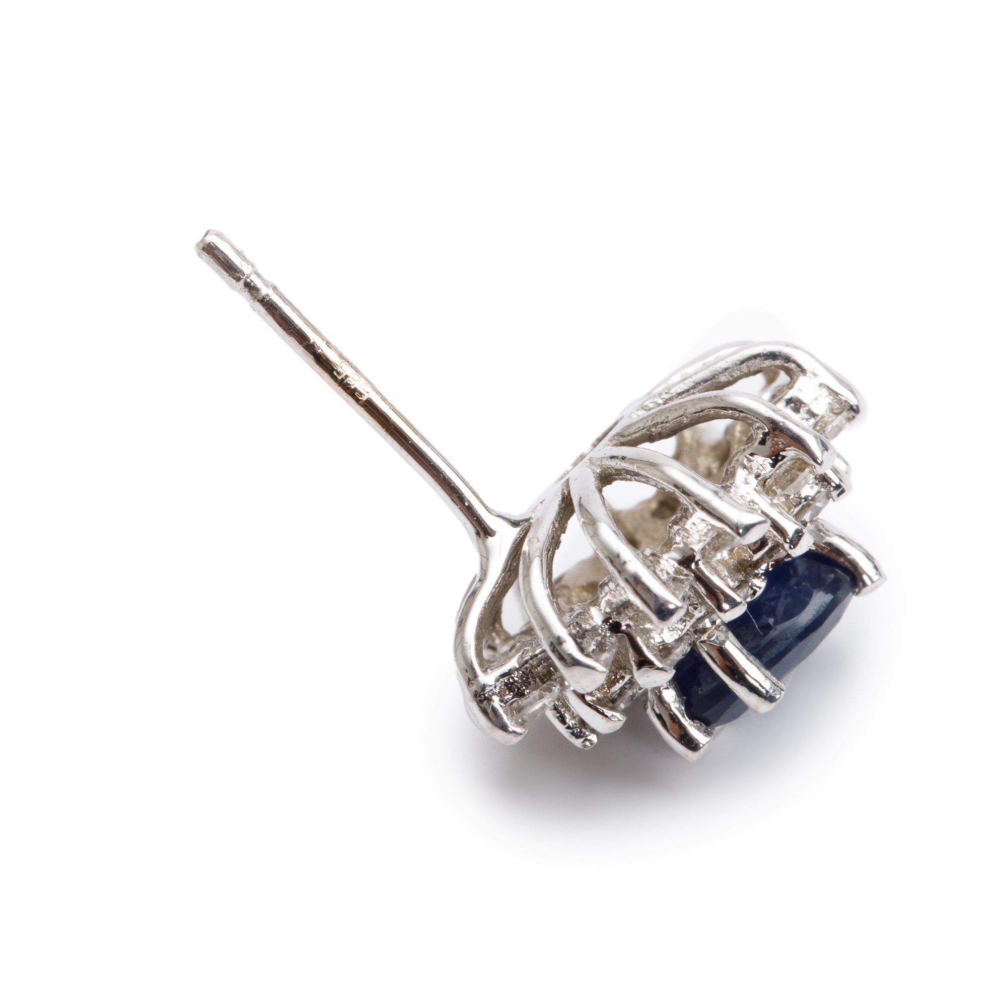 14k White Gold Blue Sapphire & Diamond Earrings