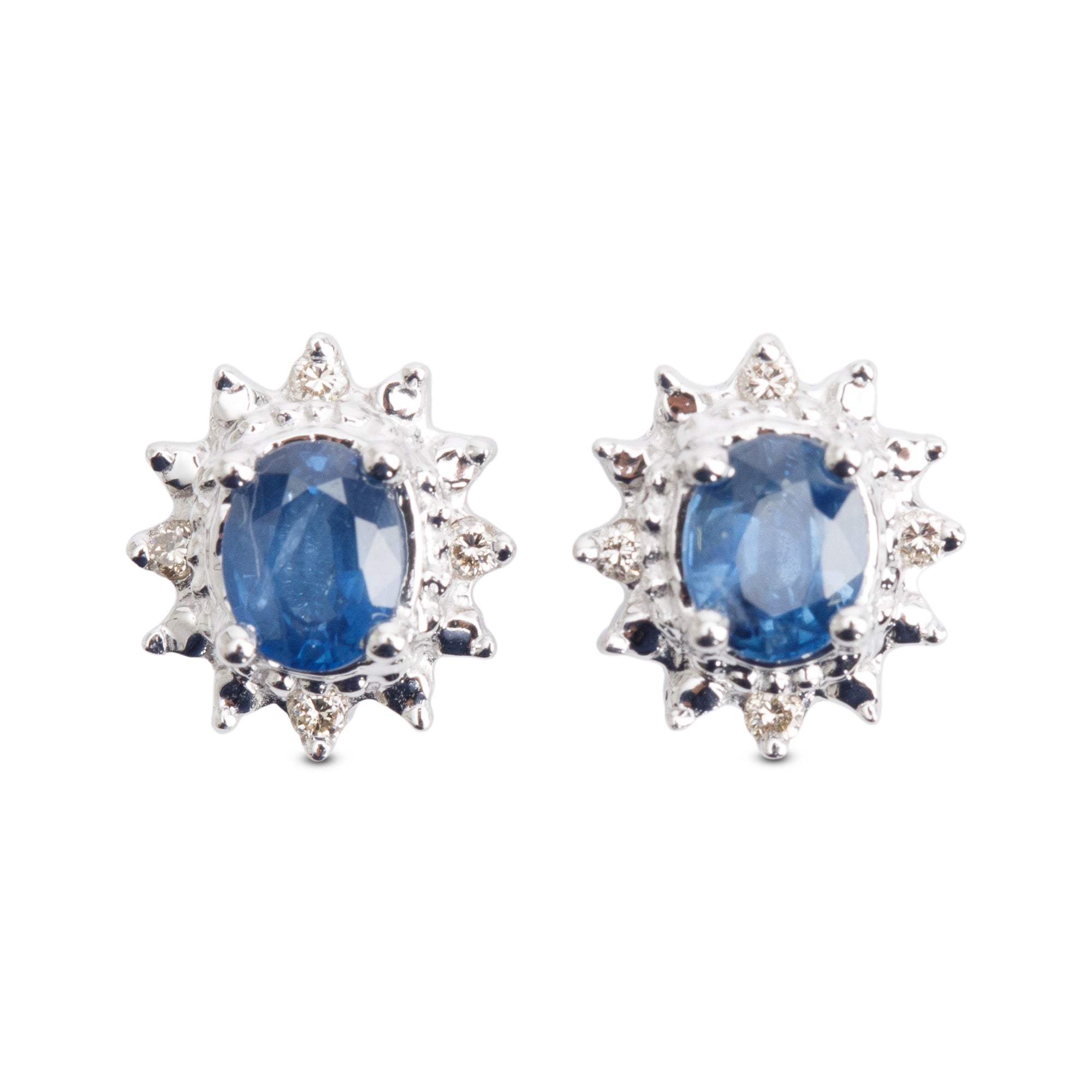 14k White Gold Blue Sapphire & Diamond Earrings