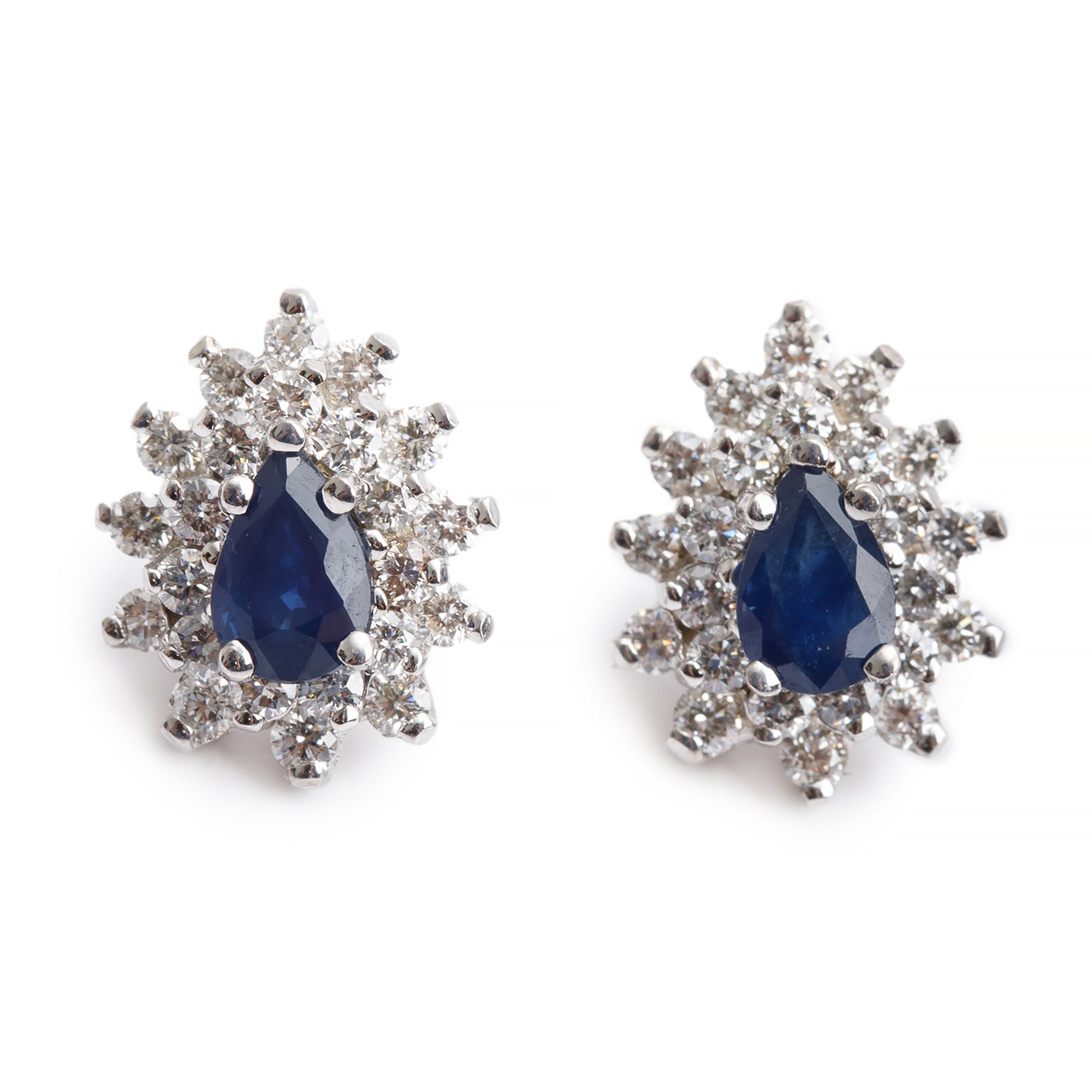 14k White Gold Blue Sapphire & Diamond Earrings
