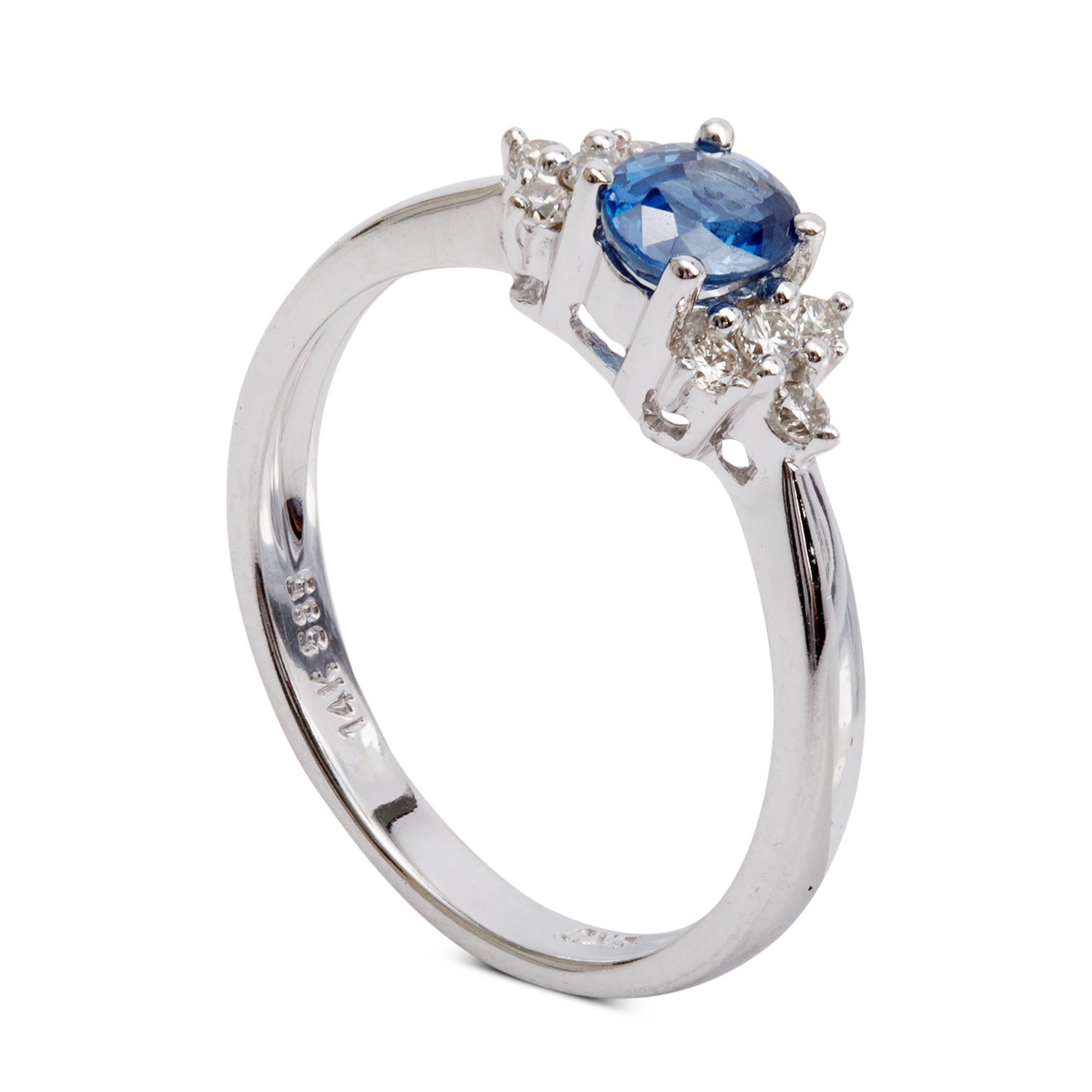 14k White Gold Blue Sapphire & Diamond Ring, Size 6.5