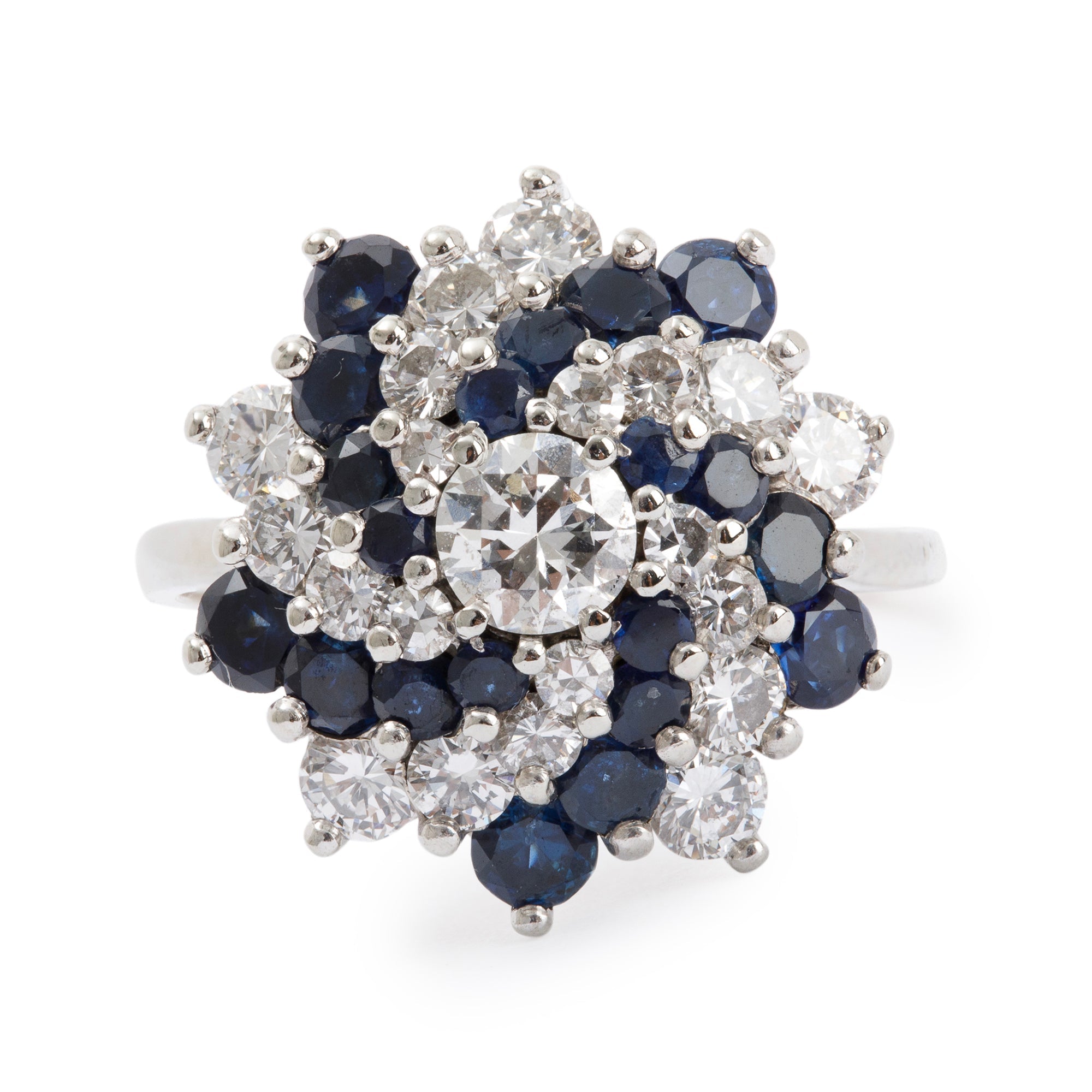 14k White Gold Blue Sapphire and Diamond Cluster Ring