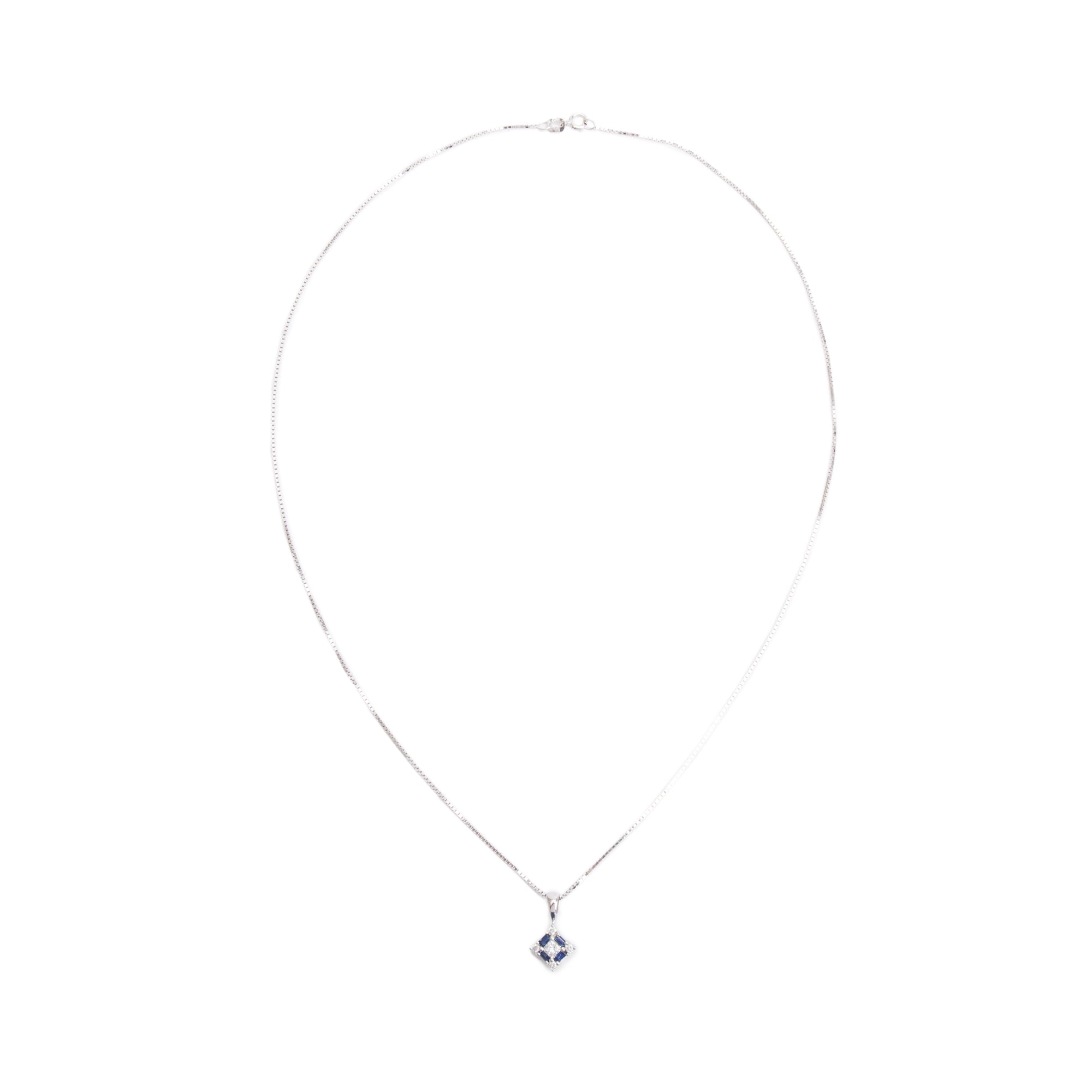 14k White Gold Blue Sapphire and Diamond Pendant Necklace