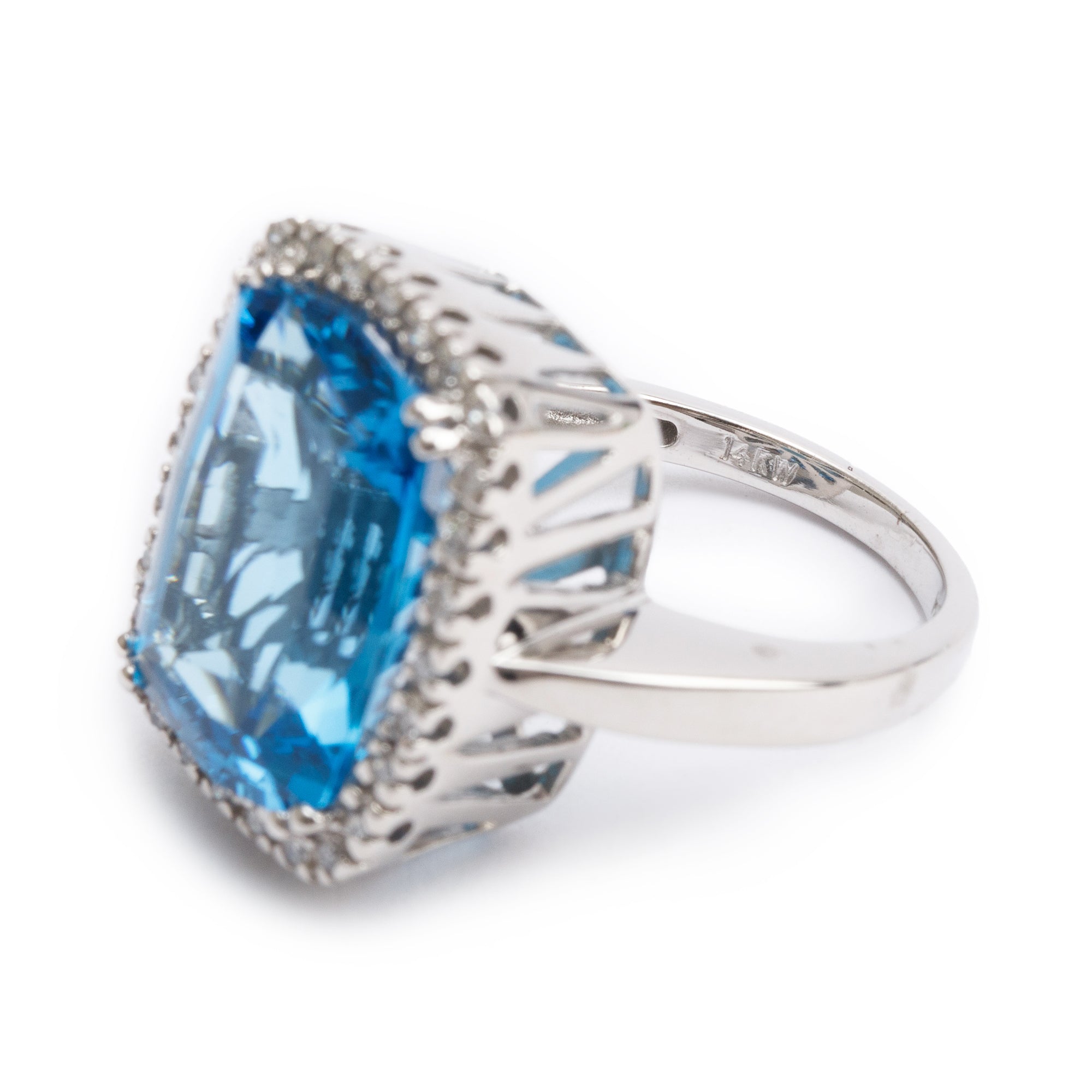 14k White Gold Blue Topaz & Diamond Cocktail Ring, Size 5