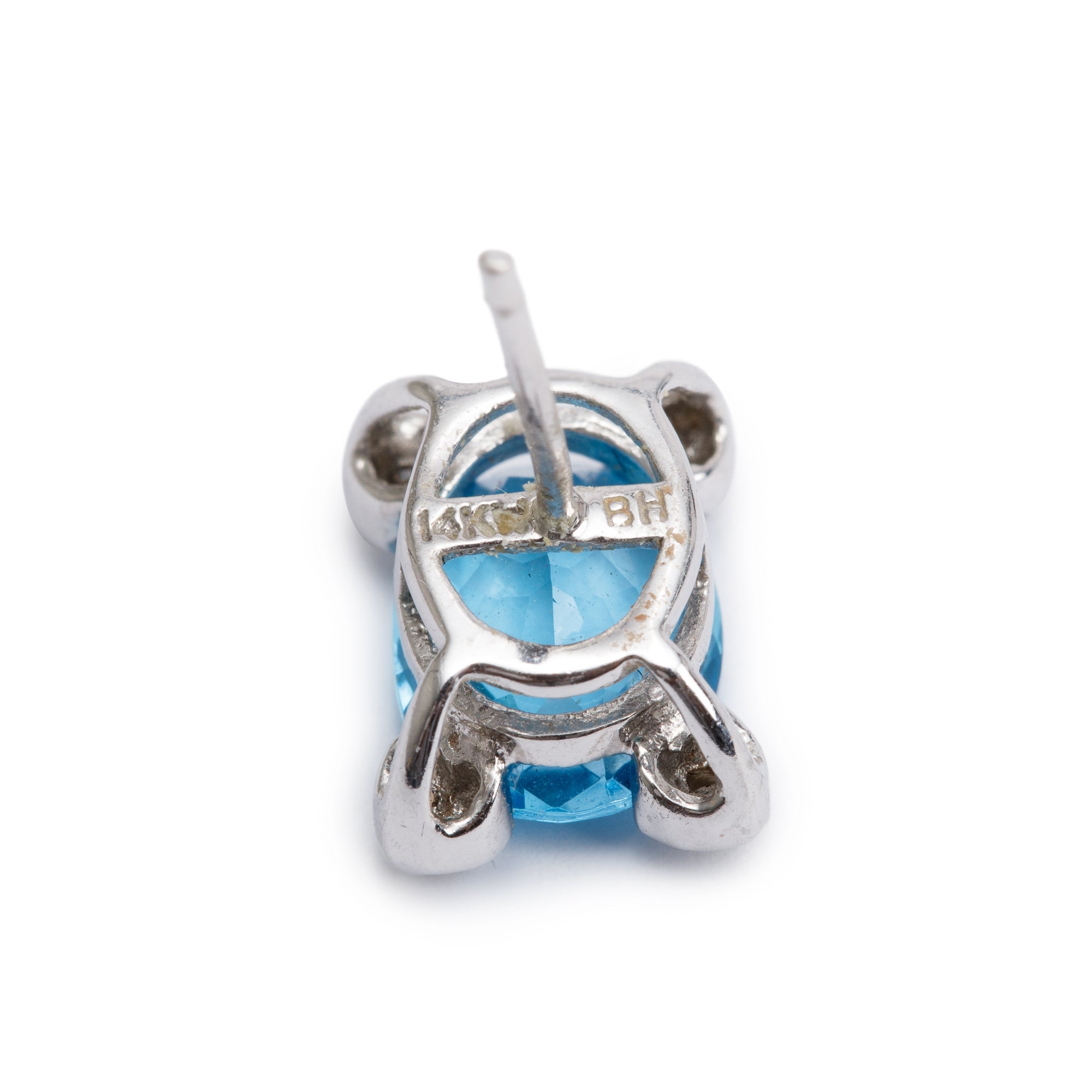 14k White Gold Blue Topaz & Diamond Earrings