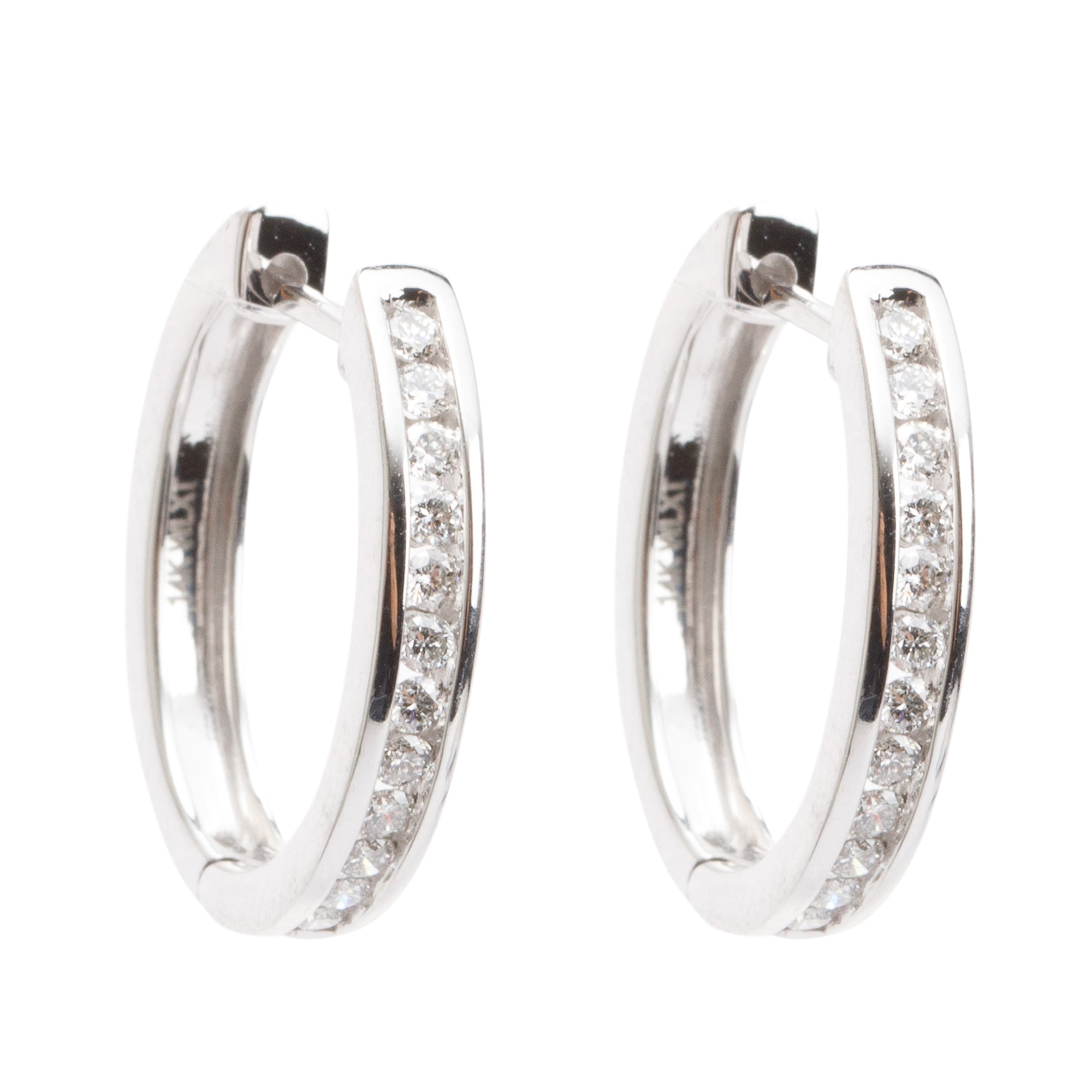 14k White Gold Diamond Hoop Earrings