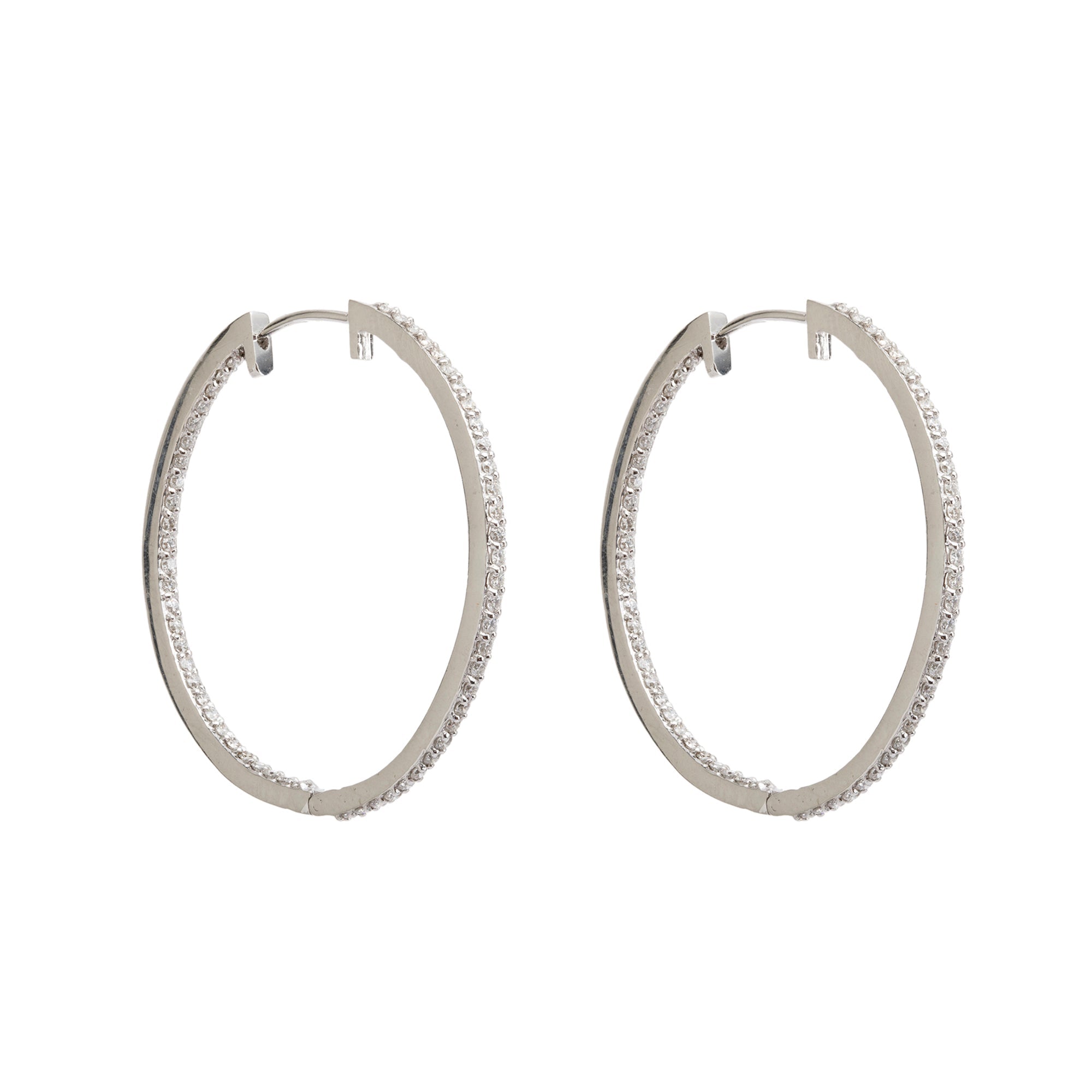 14k White Gold Diamond Hoop Earrings