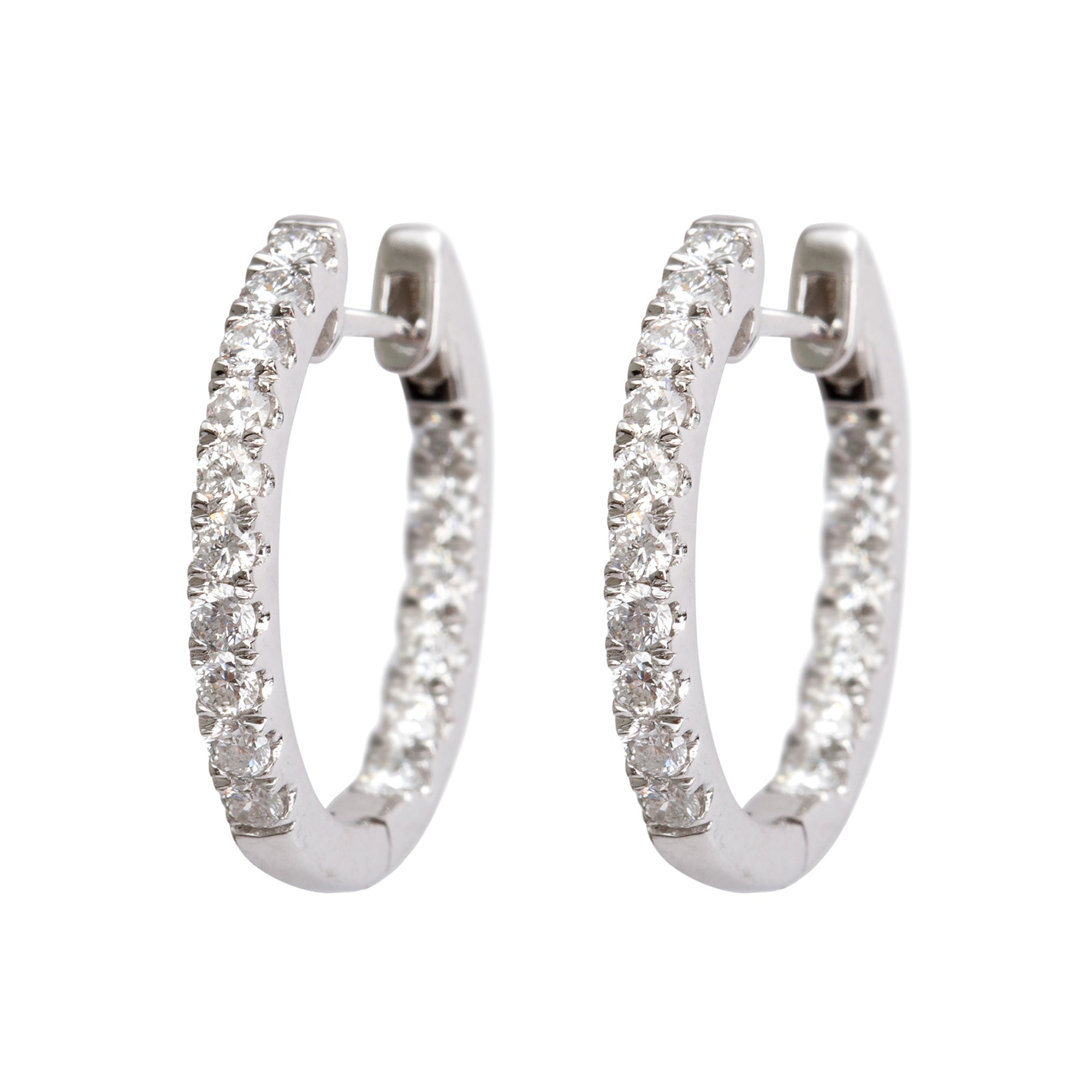 14k White Gold Diamond Hoop Earrings