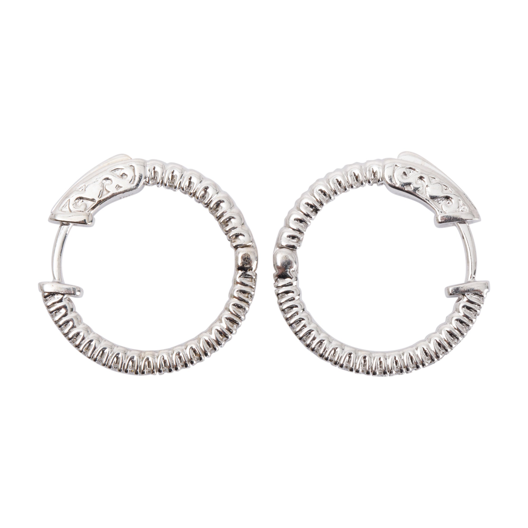 14k White Gold Diamond Hoop Earrings