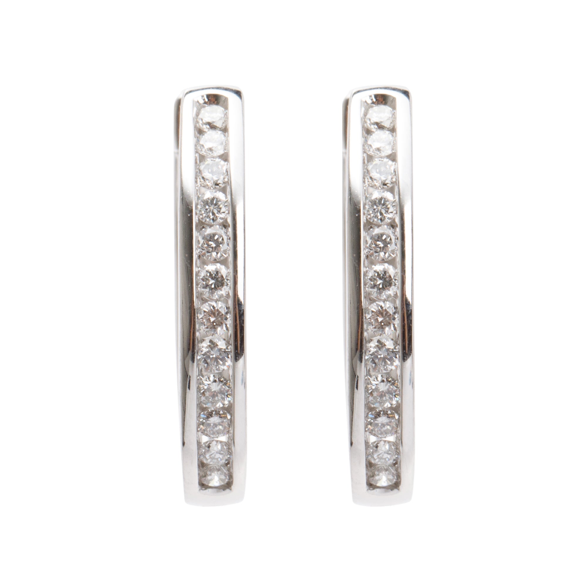 14k White Gold Diamond Hoop Earrings
