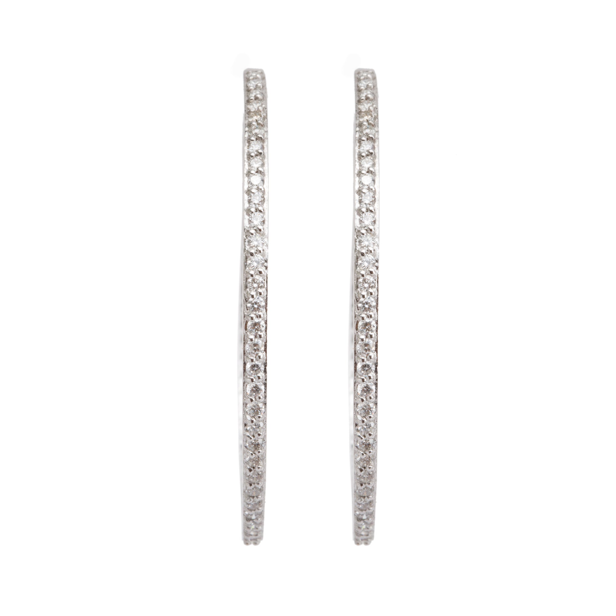 14k White Gold Diamond Hoop Earrings