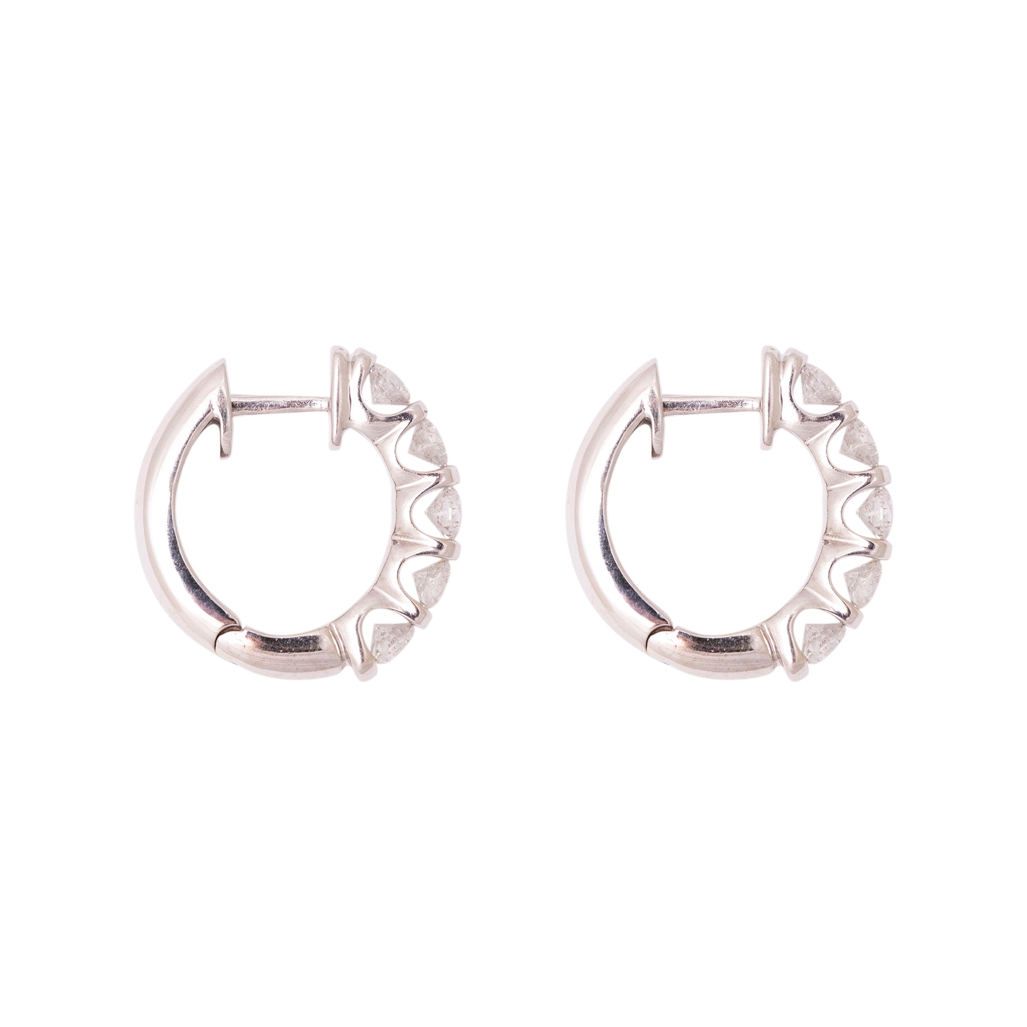 14k White Gold Diamond Huggie Earrings