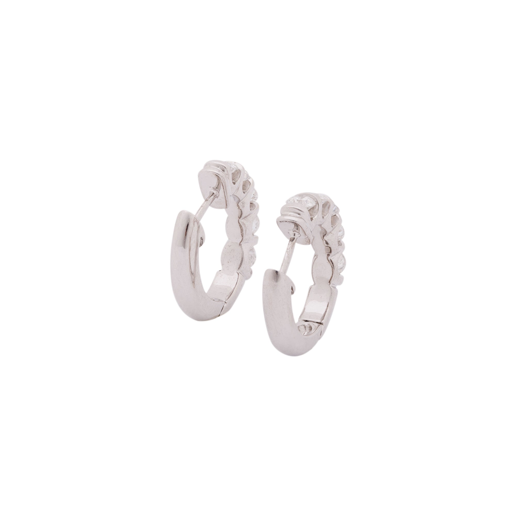 14k White Gold Diamond Huggie Earrings