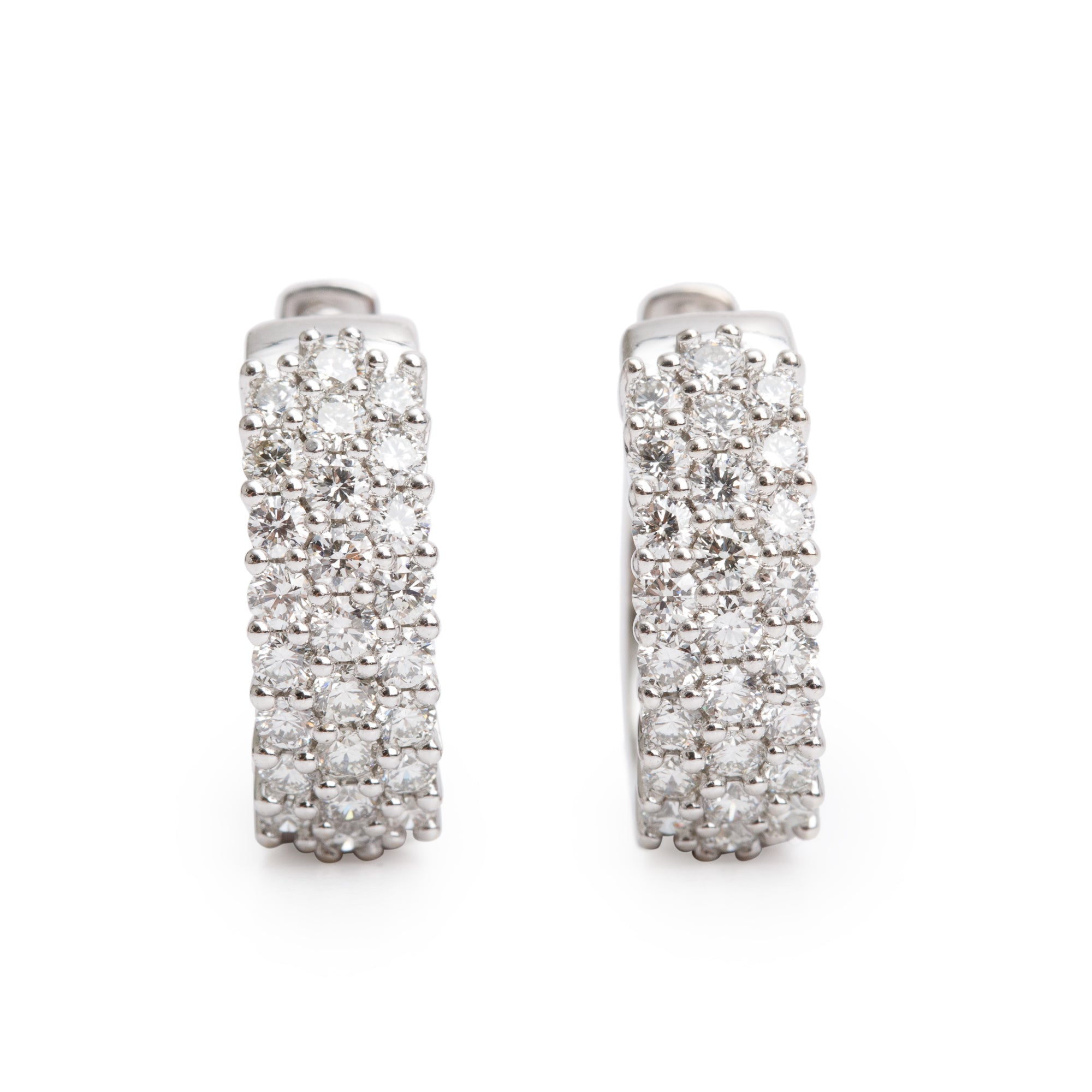 14k White Gold Diamond Huggie Earrings