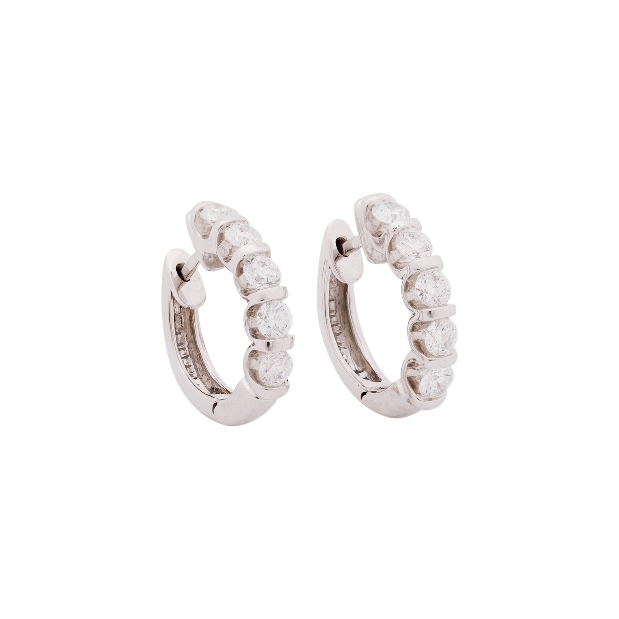 14k White Gold Diamond Huggie Earrings