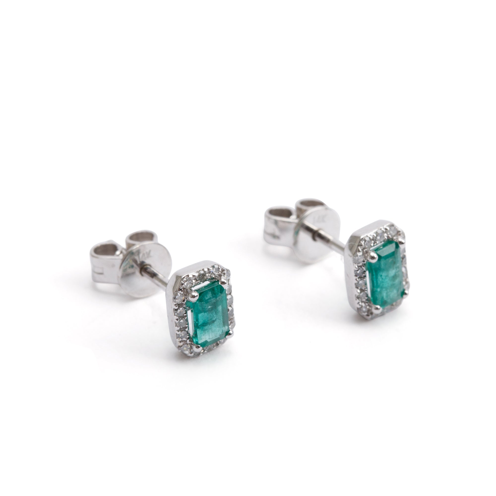 14k White Gold Emerald & Diamond Earrings