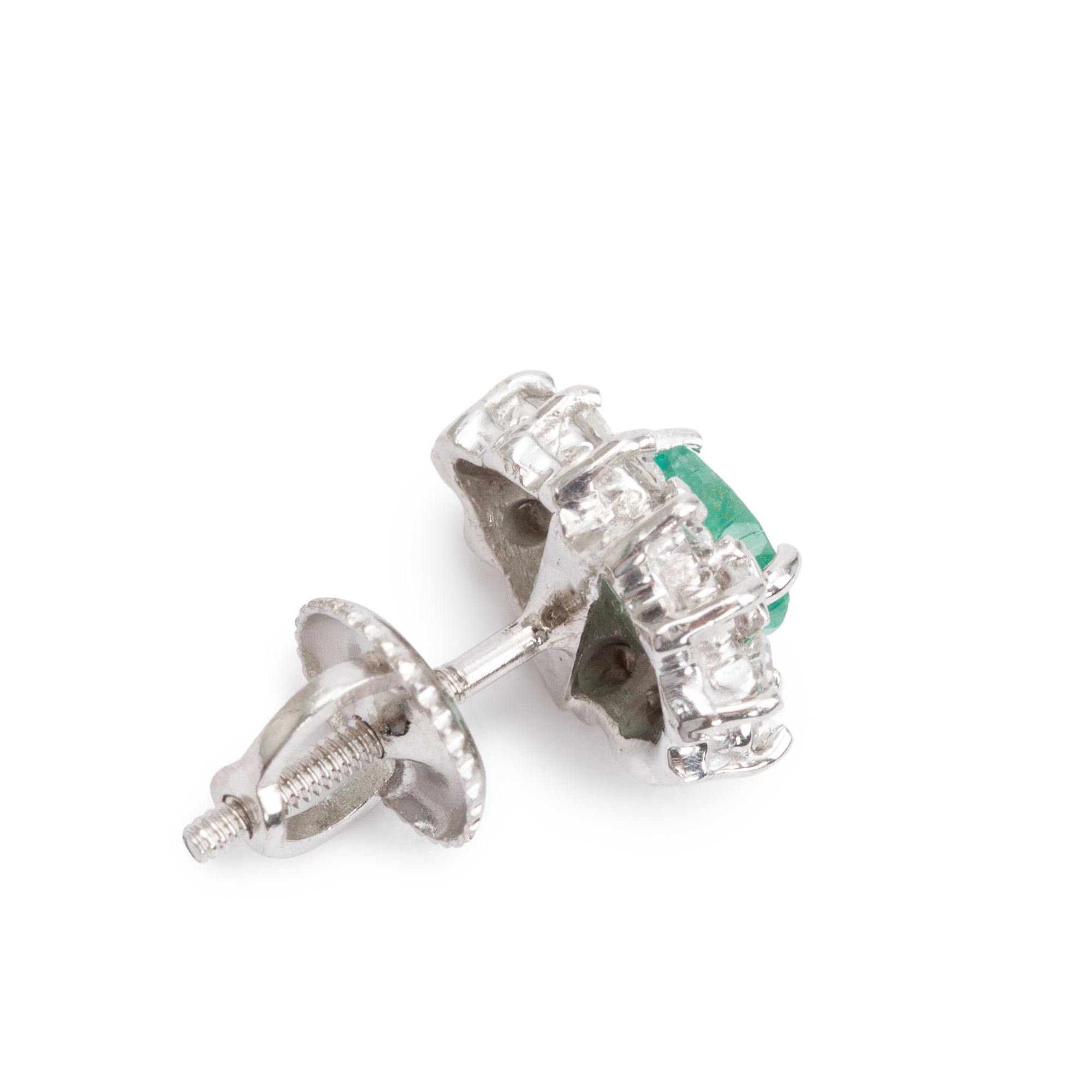 14k White Gold Emerald & Diamond Stud Earrings