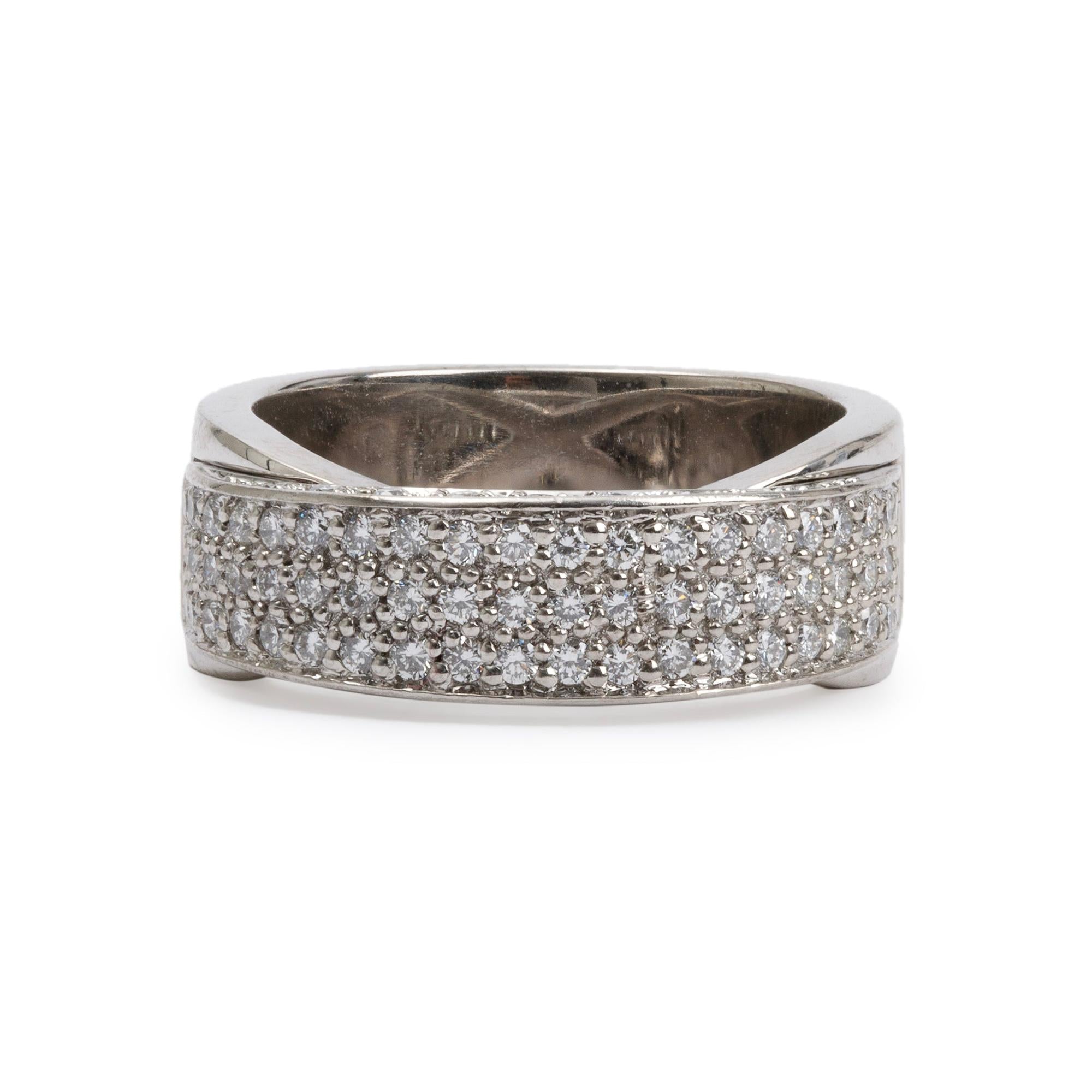 14k White Gold Pave Diamond Band Ring, Size 7.25