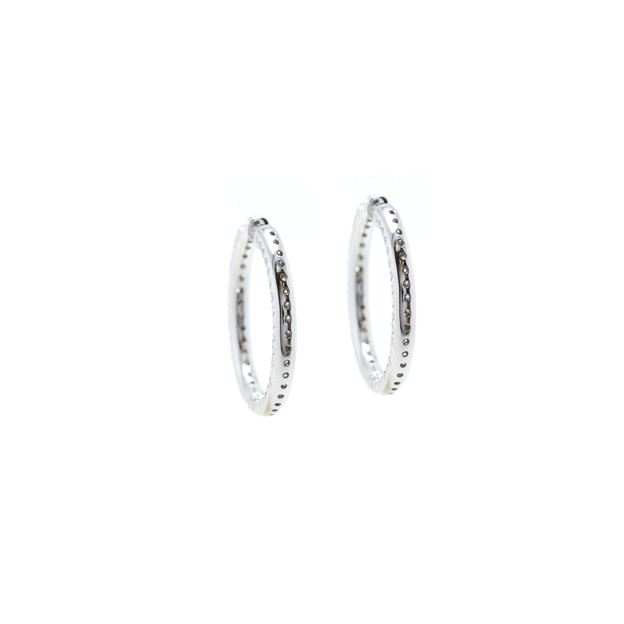 14k White Gold Pave Diamond Hoop Earrings