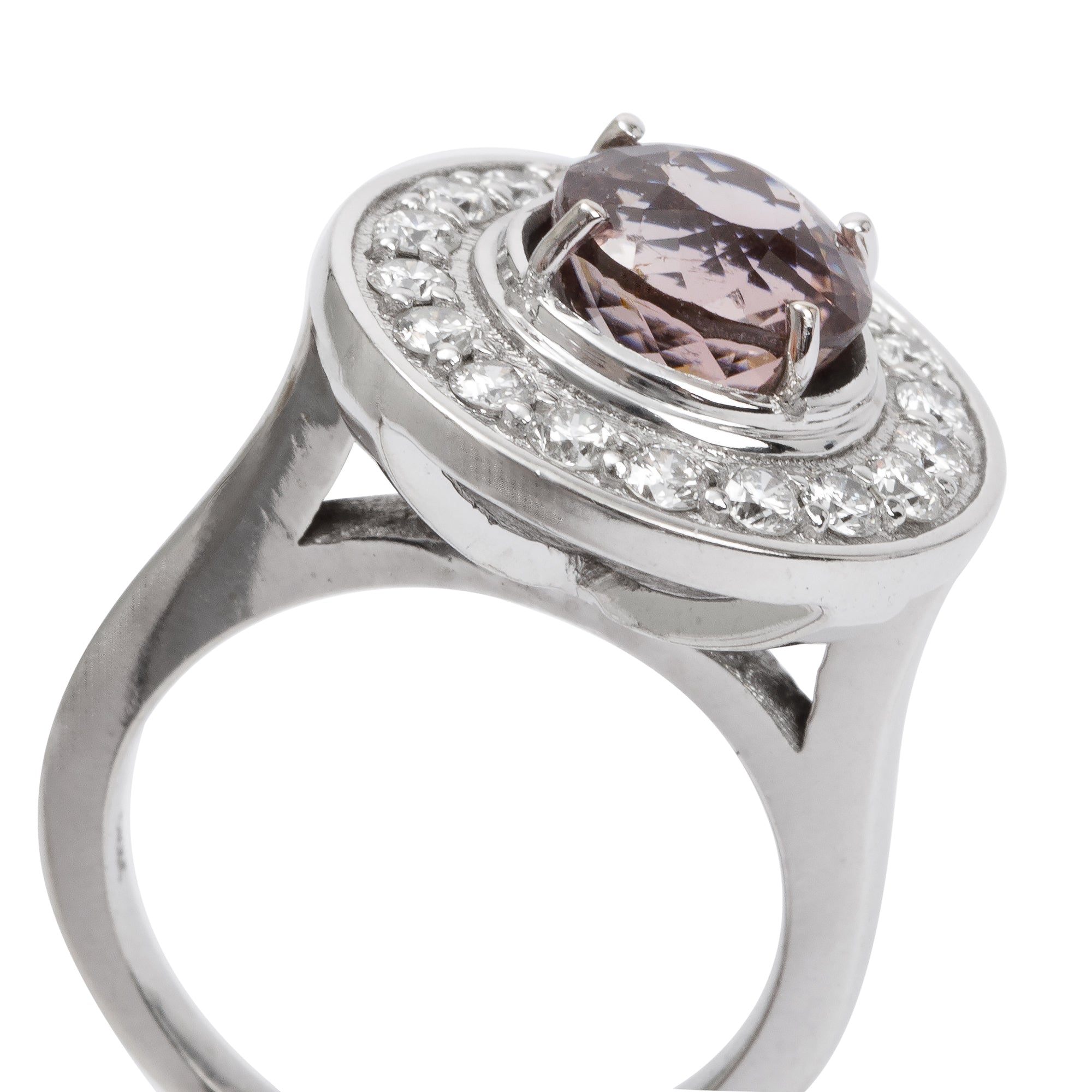 14k White Gold Pink Tourmaline & Diamond Cocktail Ring, Size 7.25