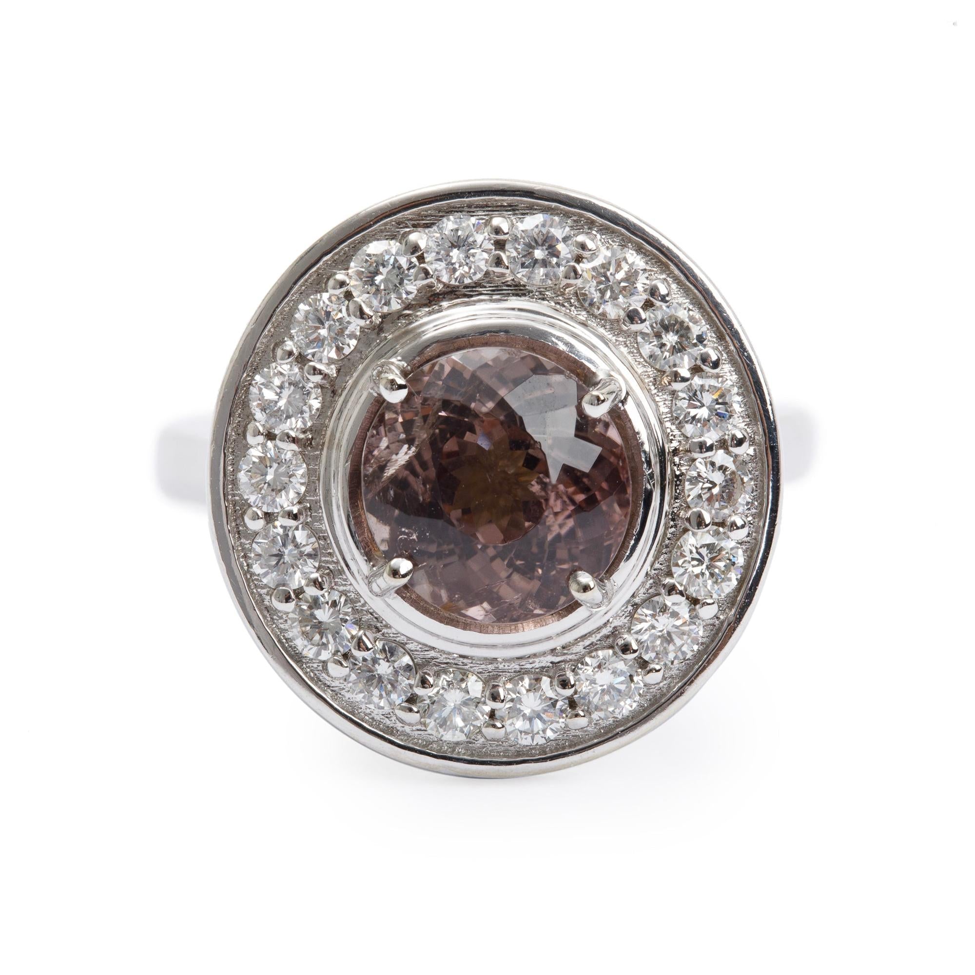 14k White Gold Pink Tourmaline & Diamond Cocktail Ring, Size 7.25