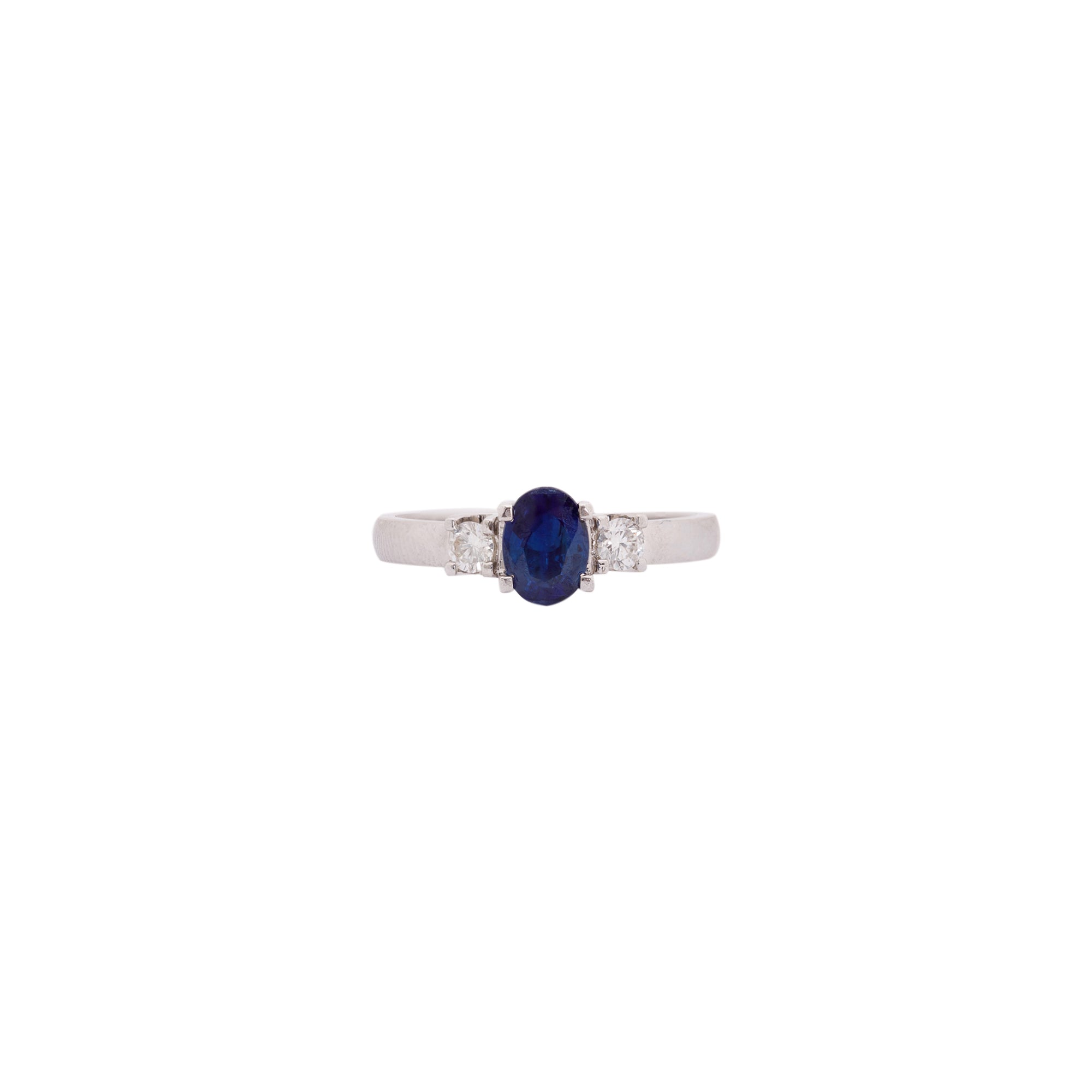 14k White Gold Sapphire & Diamond Three Stone Ring