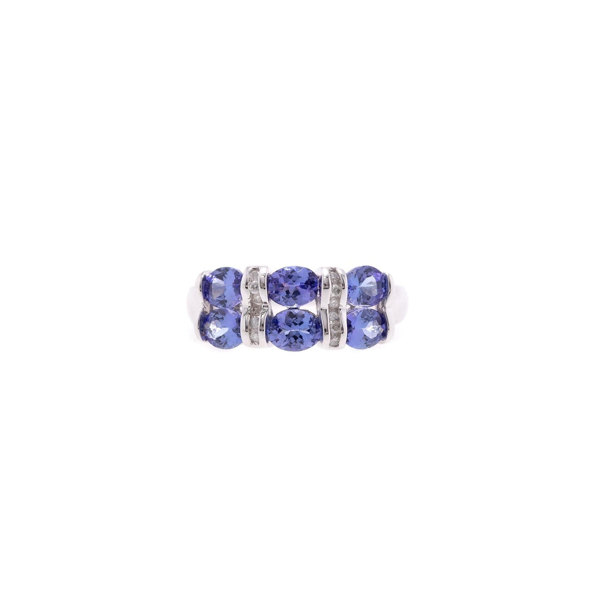 14k White Gold Tanzanite & Diamond Band Ring