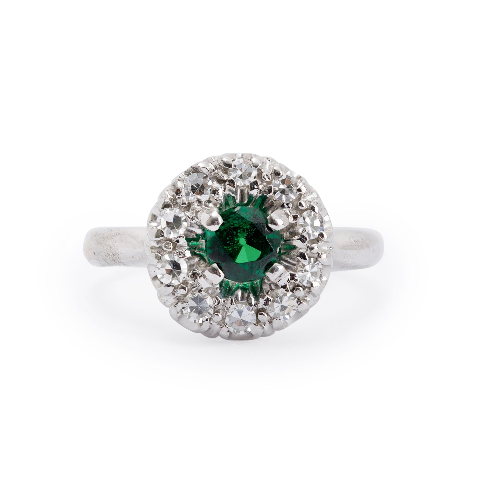14k White Gold Tsavorite Garnet and Diamond Cluster Ring