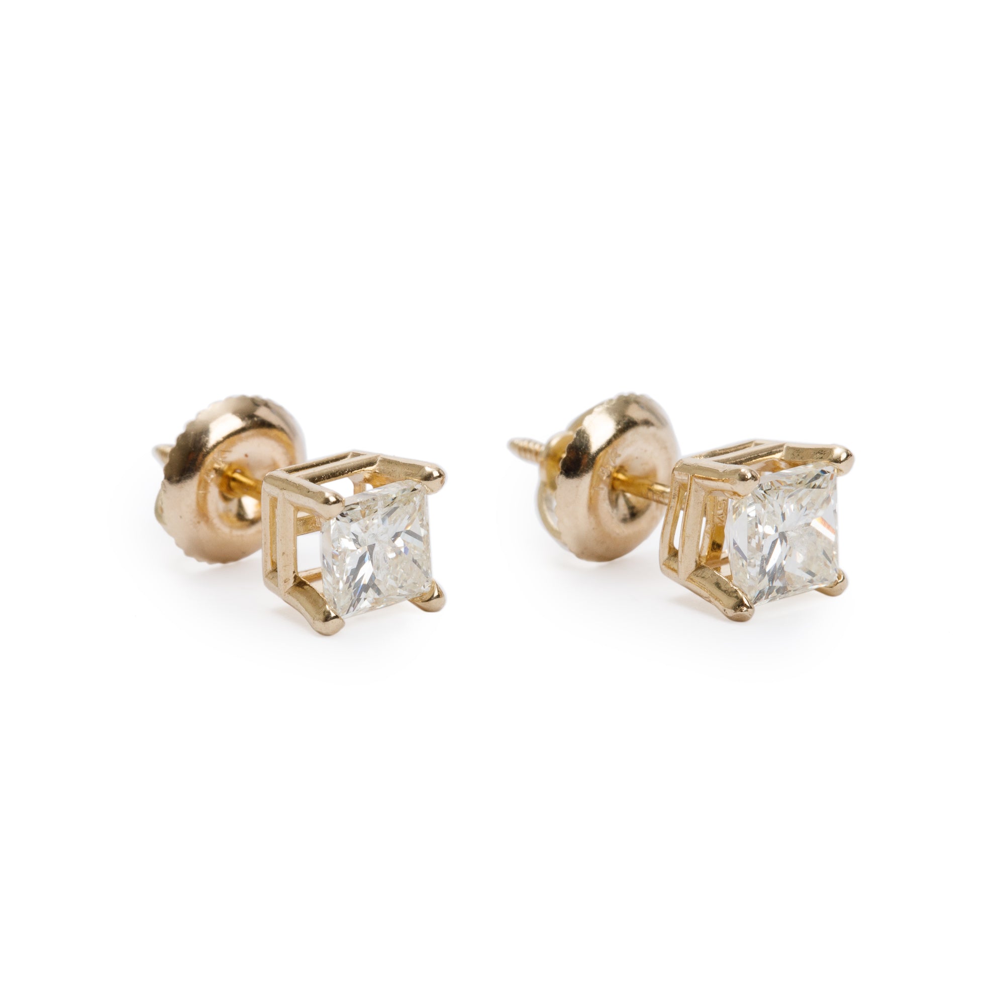 14k Yellow Gold 1.01 tcw. Princess Cut Diamond Stud Earrings